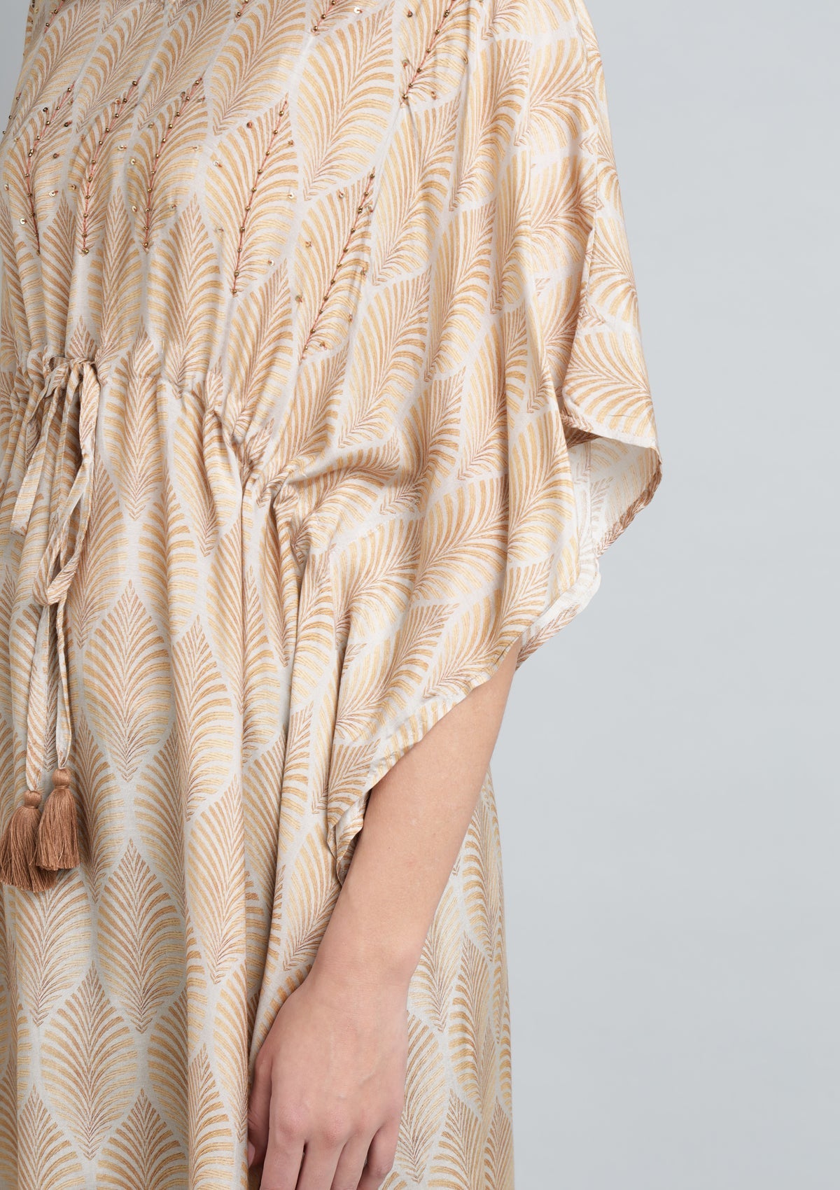 Printed Silk Blend Kaftan with Thread Embroidery