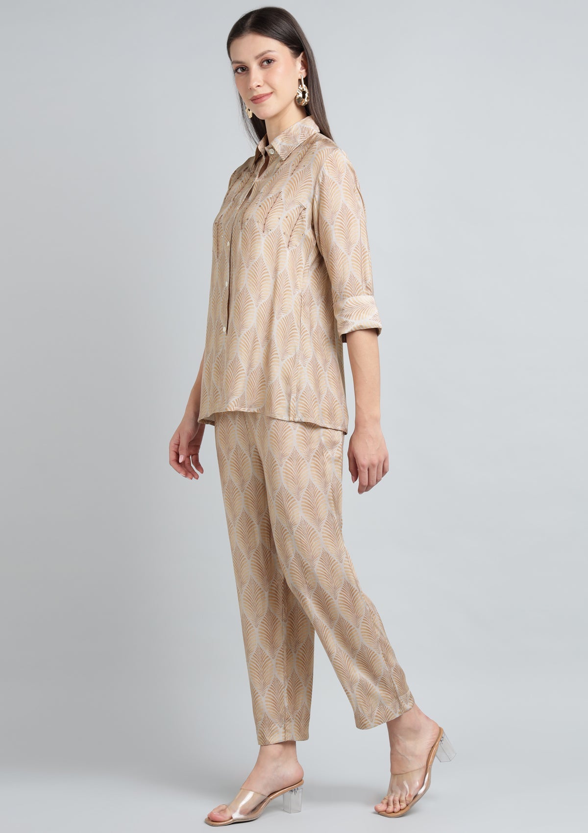 Printed Silk Blend Co Ord Set with Thread work.