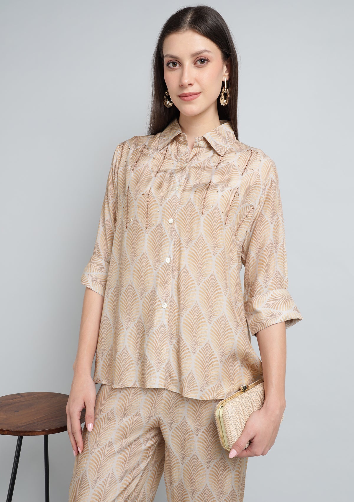 Printed Silk Blend Co Ord Set with Thread work.