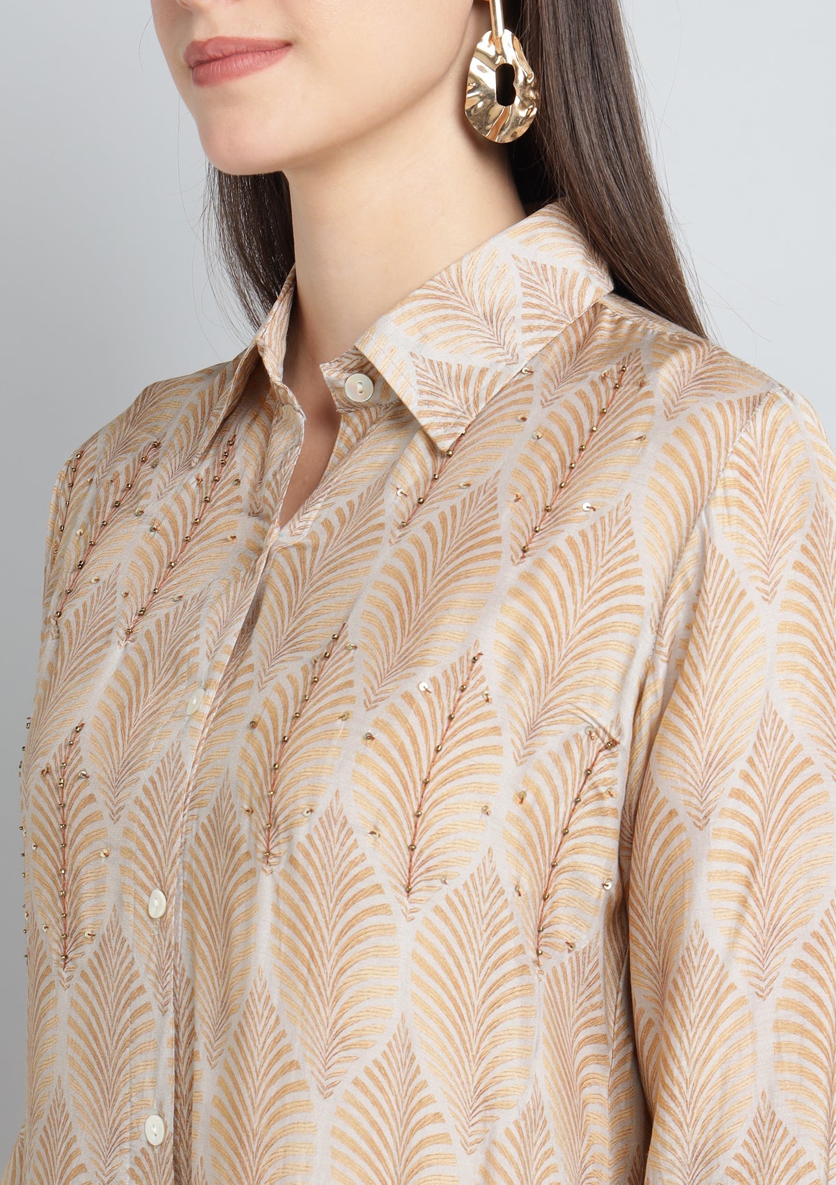 Printed Silk Blend Co Ord Set with Thread work.