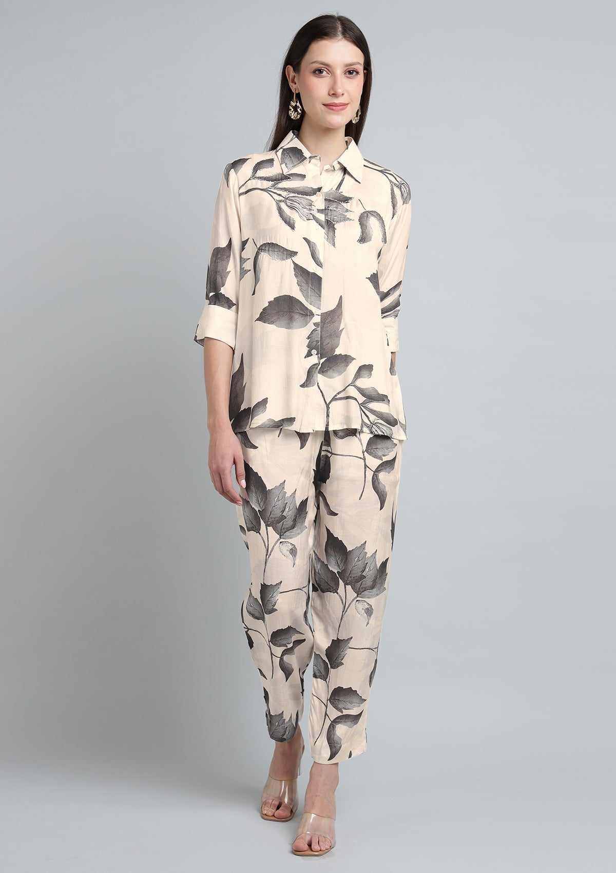 Printed Silk Blend Co Ords Set with Pearl work