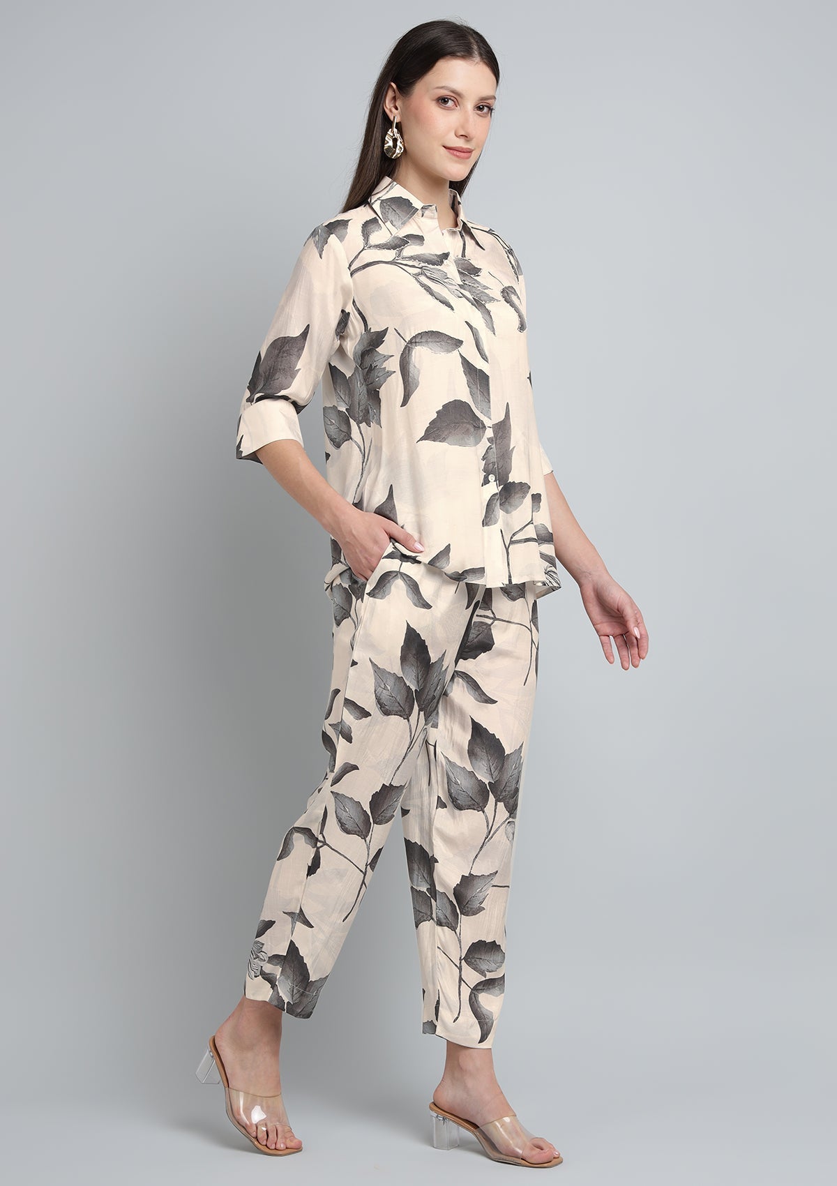 Printed Silk Blend Co Ords Set with Pearl work