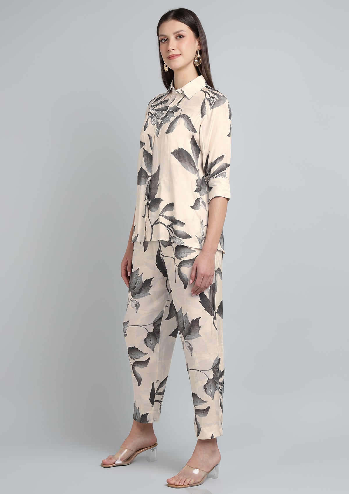 Printed Silk Blend Co Ords Set with Pearl work