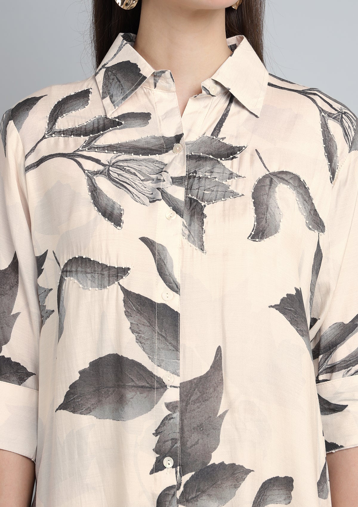 Printed Silk Blend Co Ords Set with Pearl work