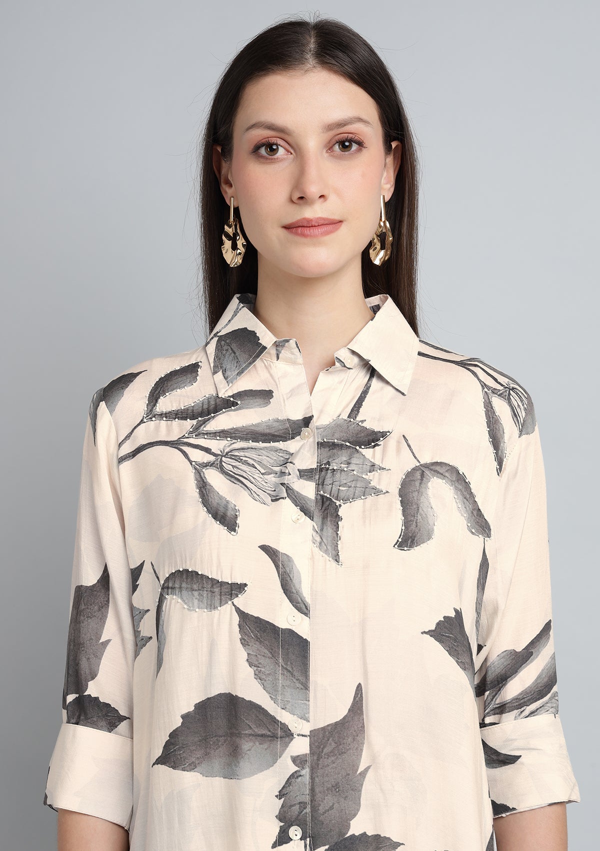 Printed Silk Blend Co Ords Set with Pearl work