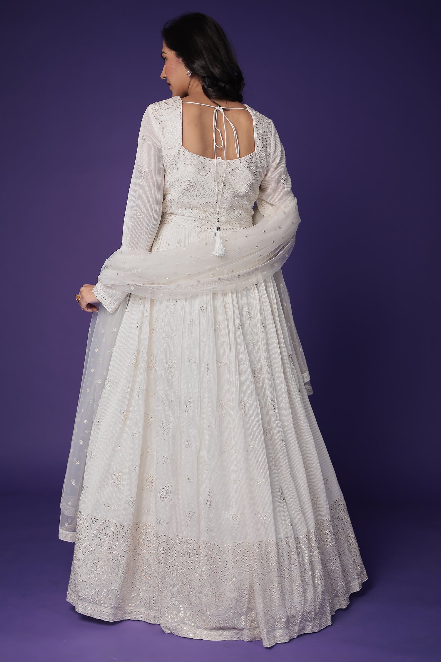 Floor Length Georgette Gown Embellished with Mirror, Sequins and Thread work