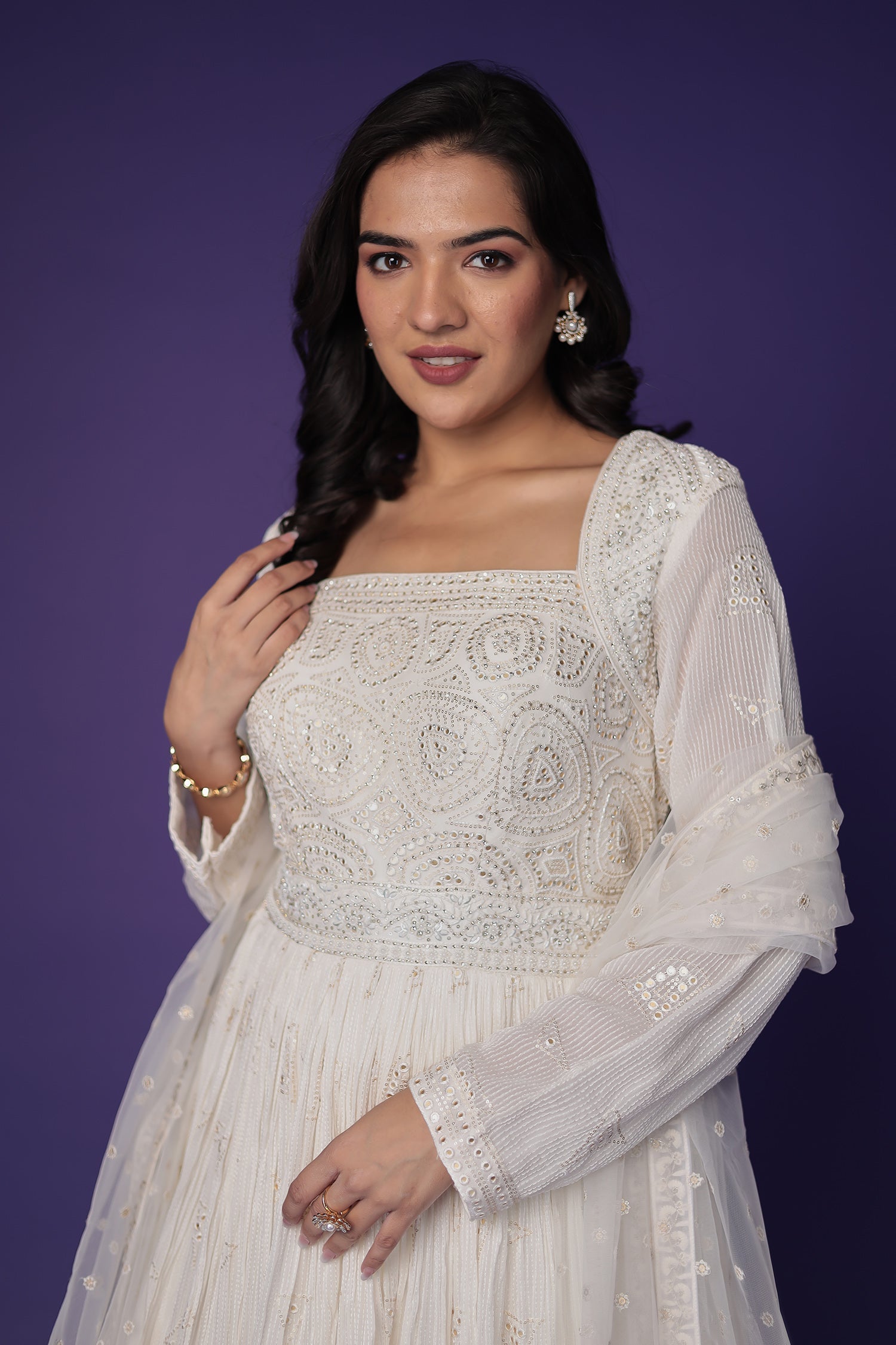 Floor Length Georgette Gown Embellished with Mirror, Sequins and Thread work