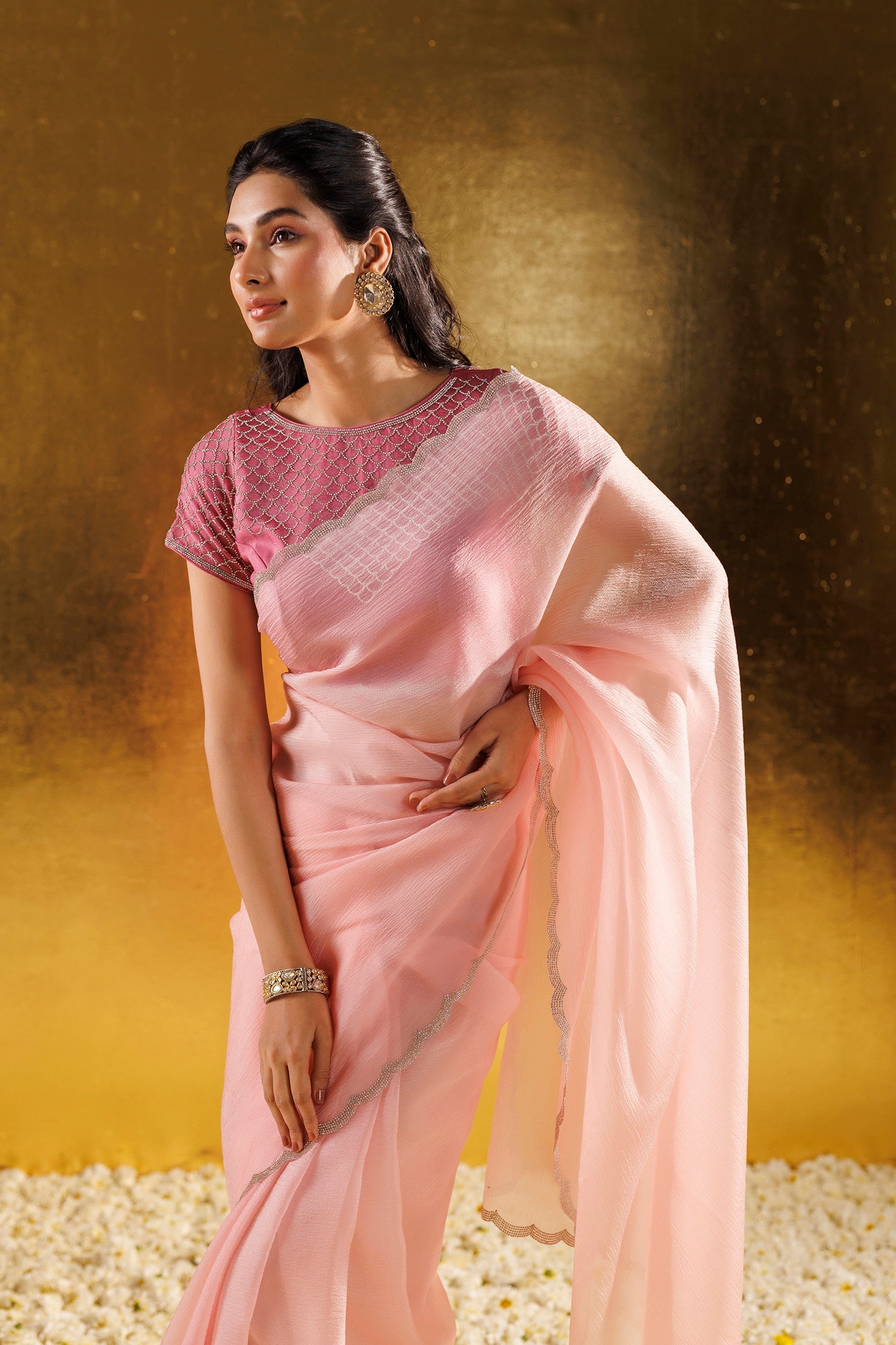 Crushed Tissue Saree with Swarovski work