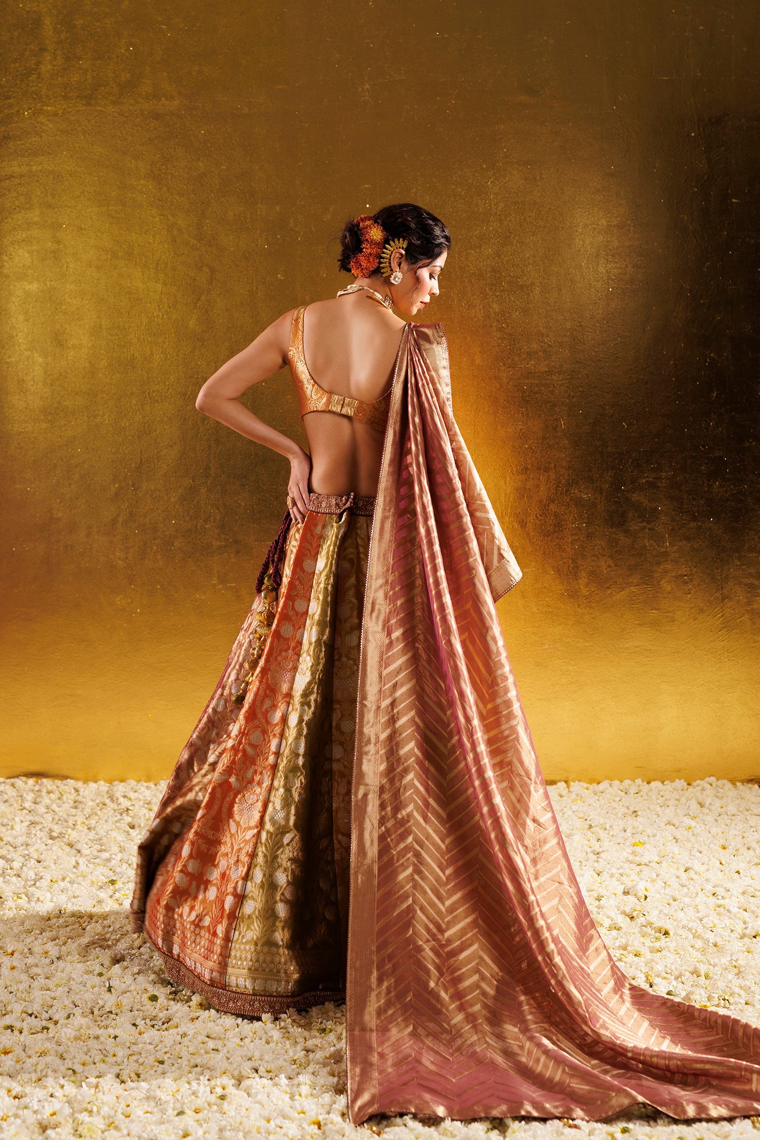 Handloom Tissue Lehenga with Aari and Cutdana work