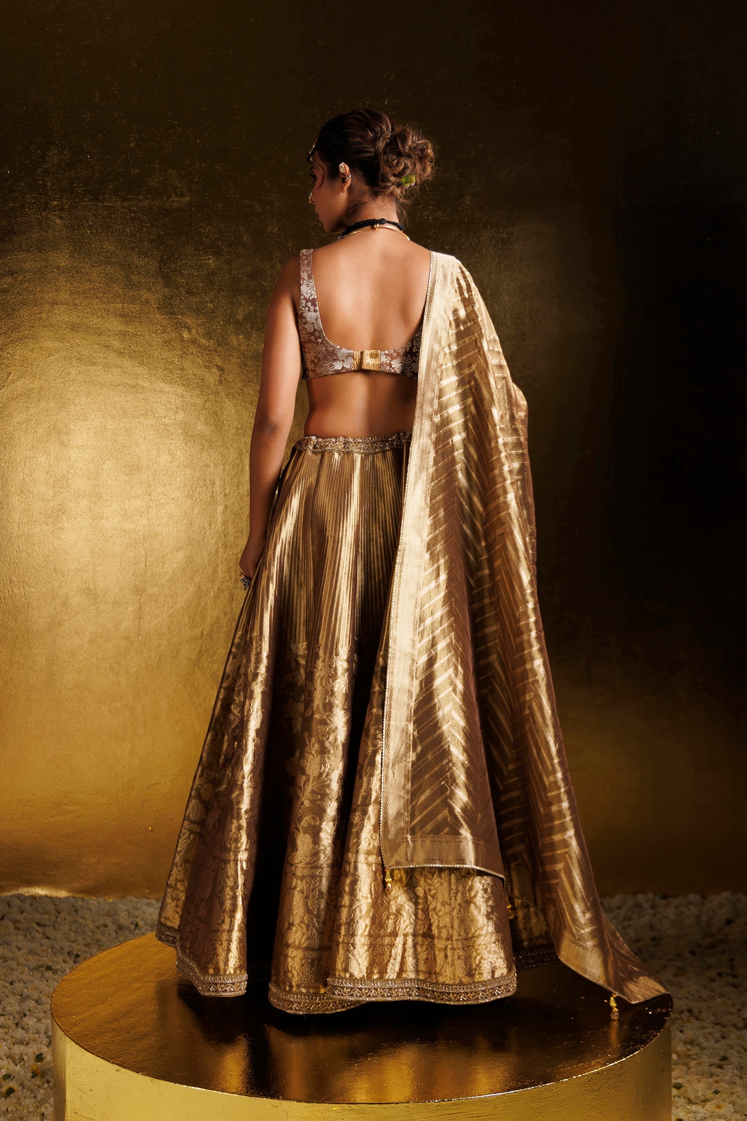 Handloom Tissue Lehenga with Aari and Cutdana work