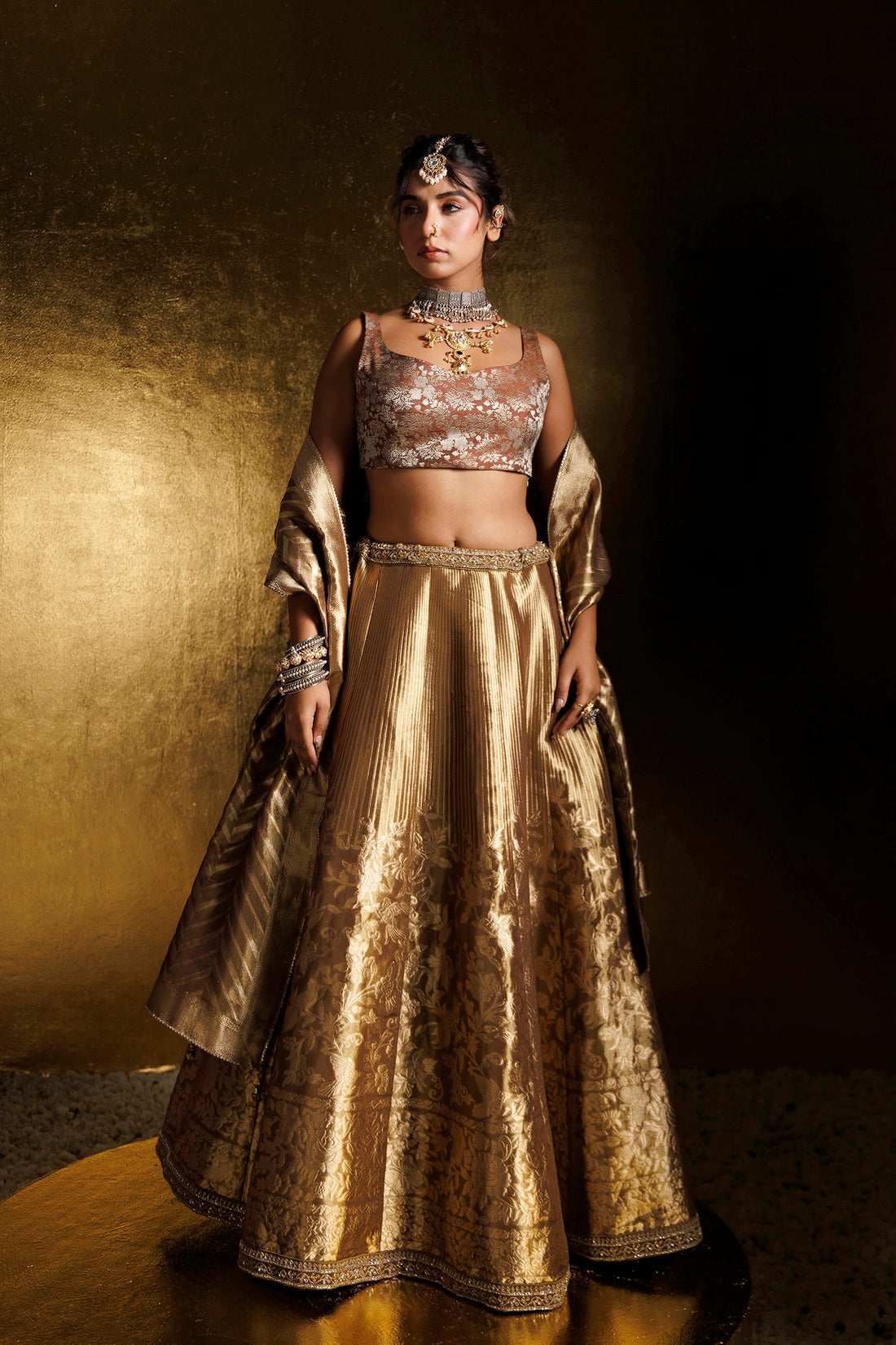 Handloom Tissue Lehenga with Aari and Cutdana work