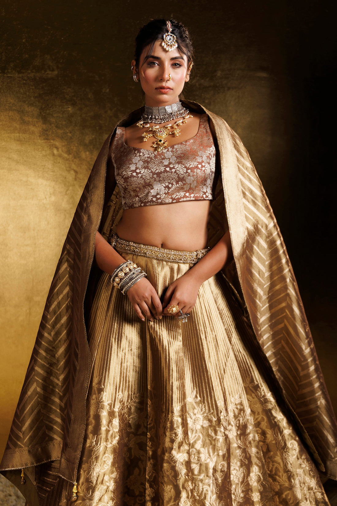 Handloom Tissue Lehenga with Aari and Cutdana work