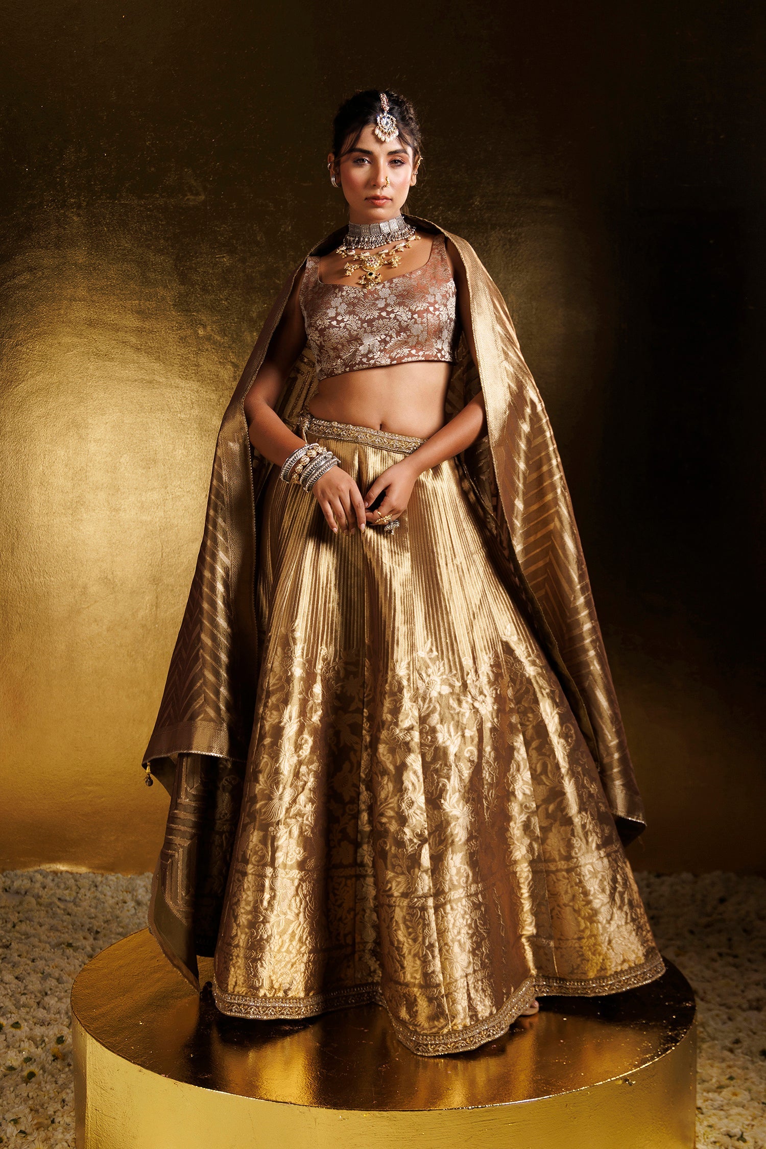 Handloom Tissue Lehenga with Aari and Cutdana work