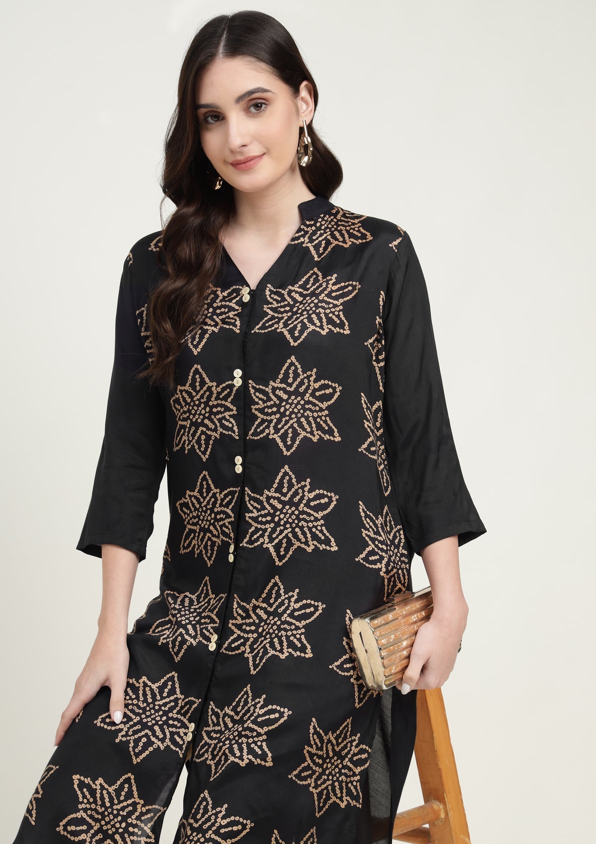 Bandhej Silk Blend Kurta Stitched