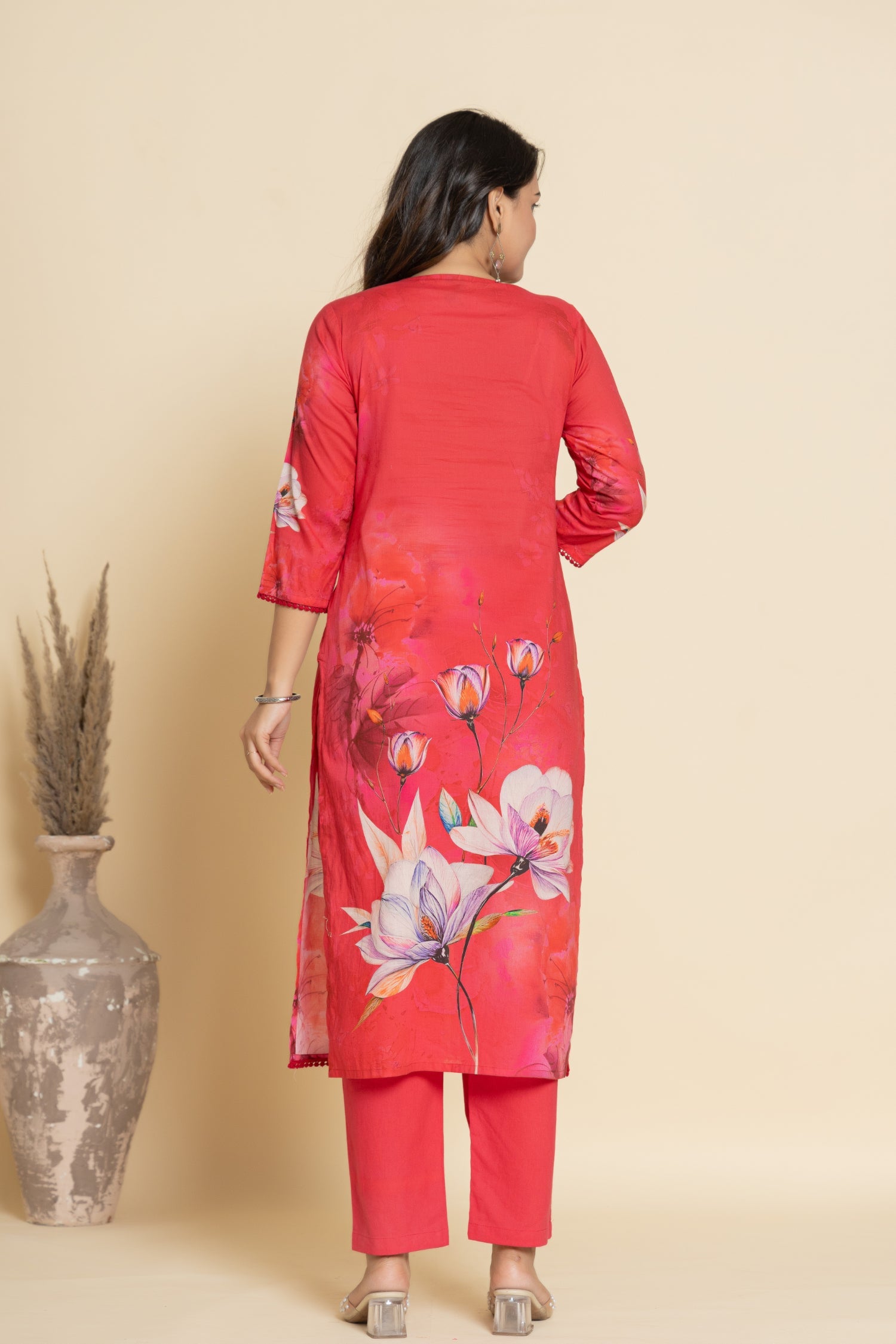 Printed Cotton Kurta Set Stitched with Cutdana, Sequins and Thread work