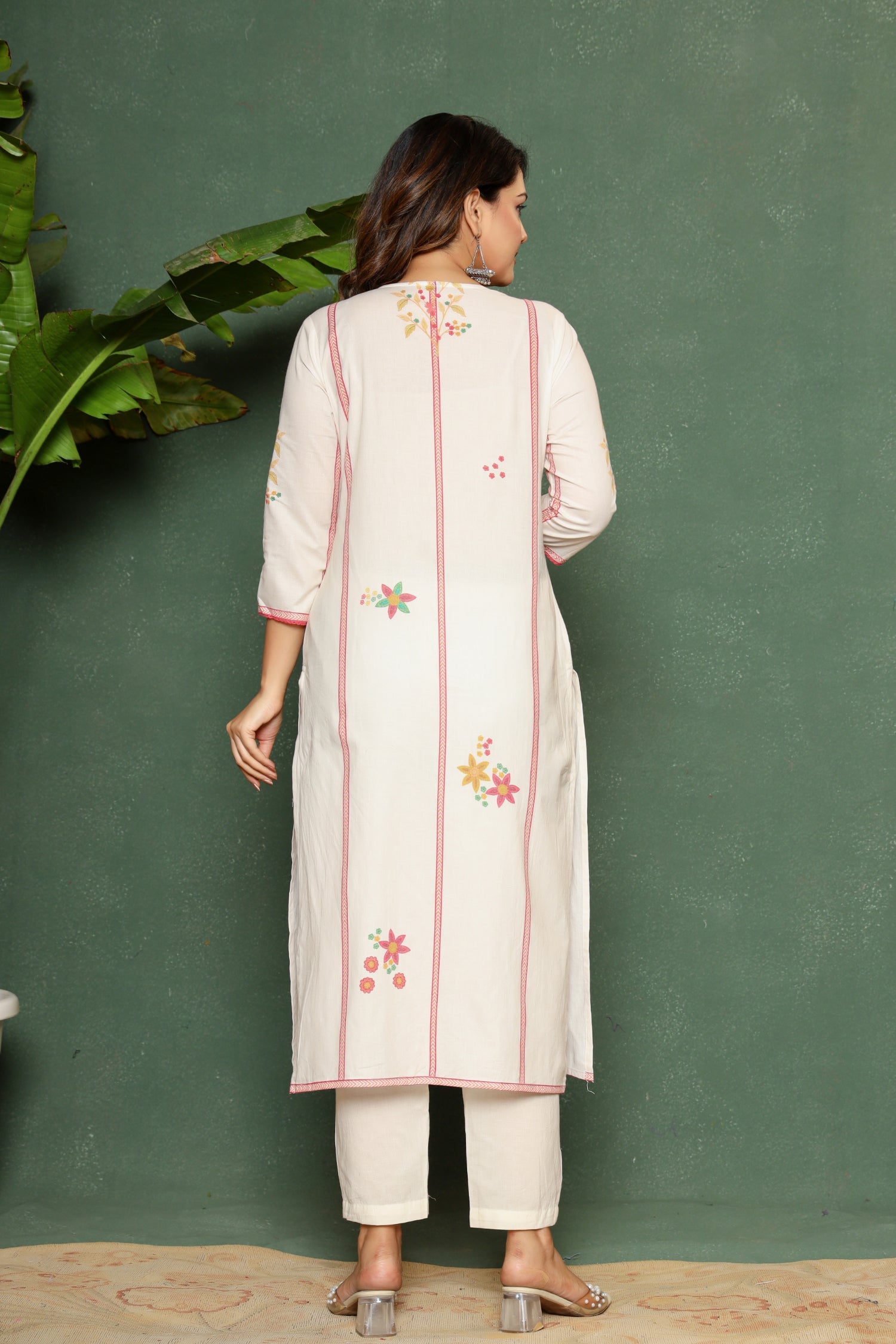 Printed Cotton Kurta Set Stitched with Thread work