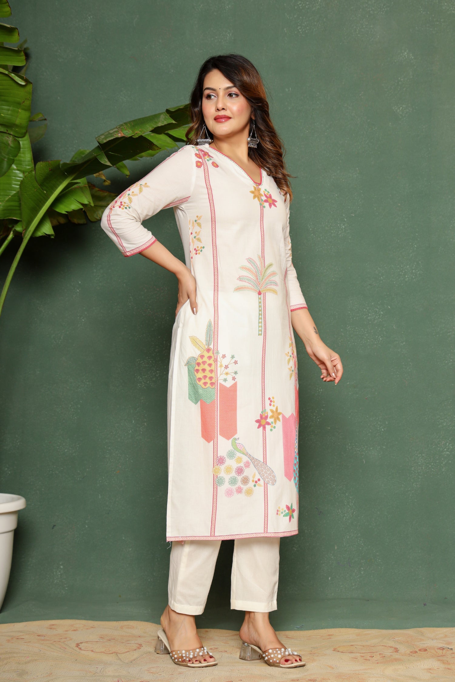 Printed Cotton Kurta Set Stitched with Thread work