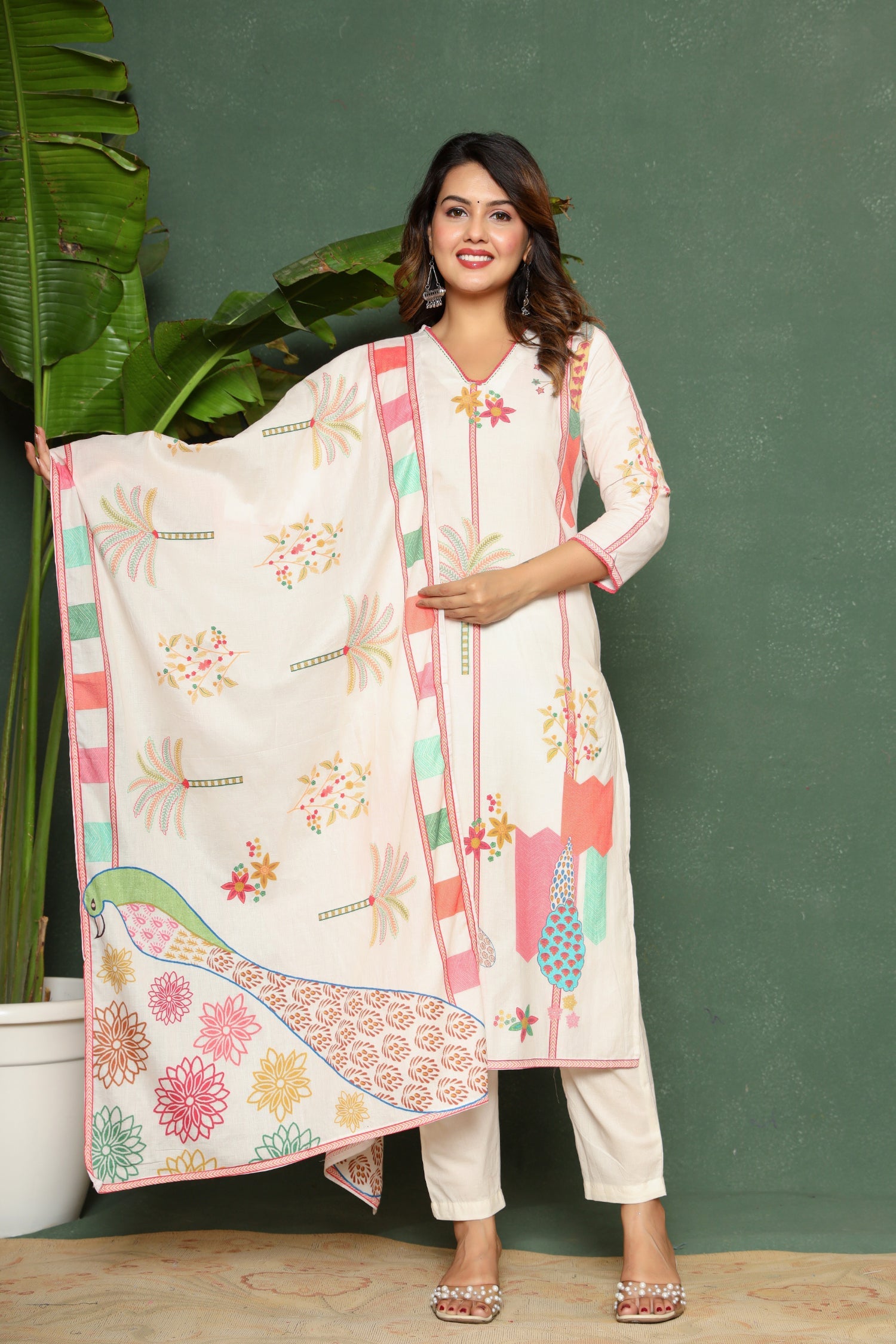 Printed Cotton Kurta Set Stitched with Thread work