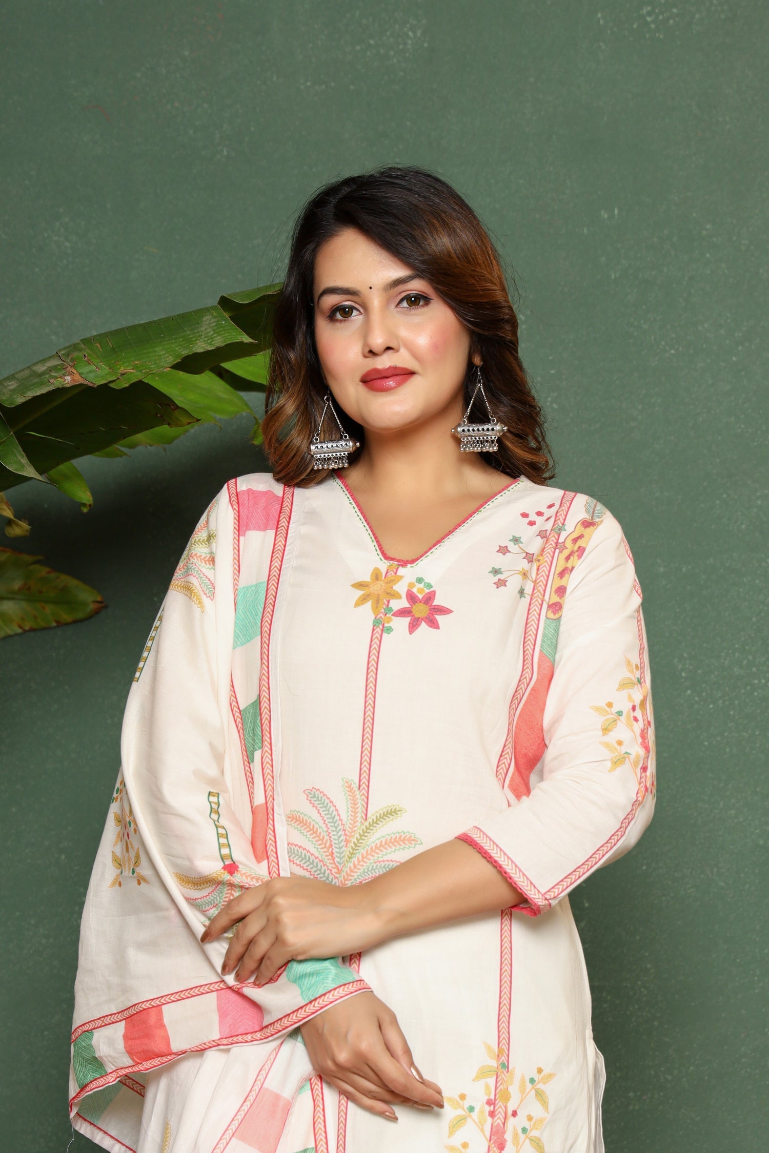 Printed Cotton Kurta Set Stitched with Thread work