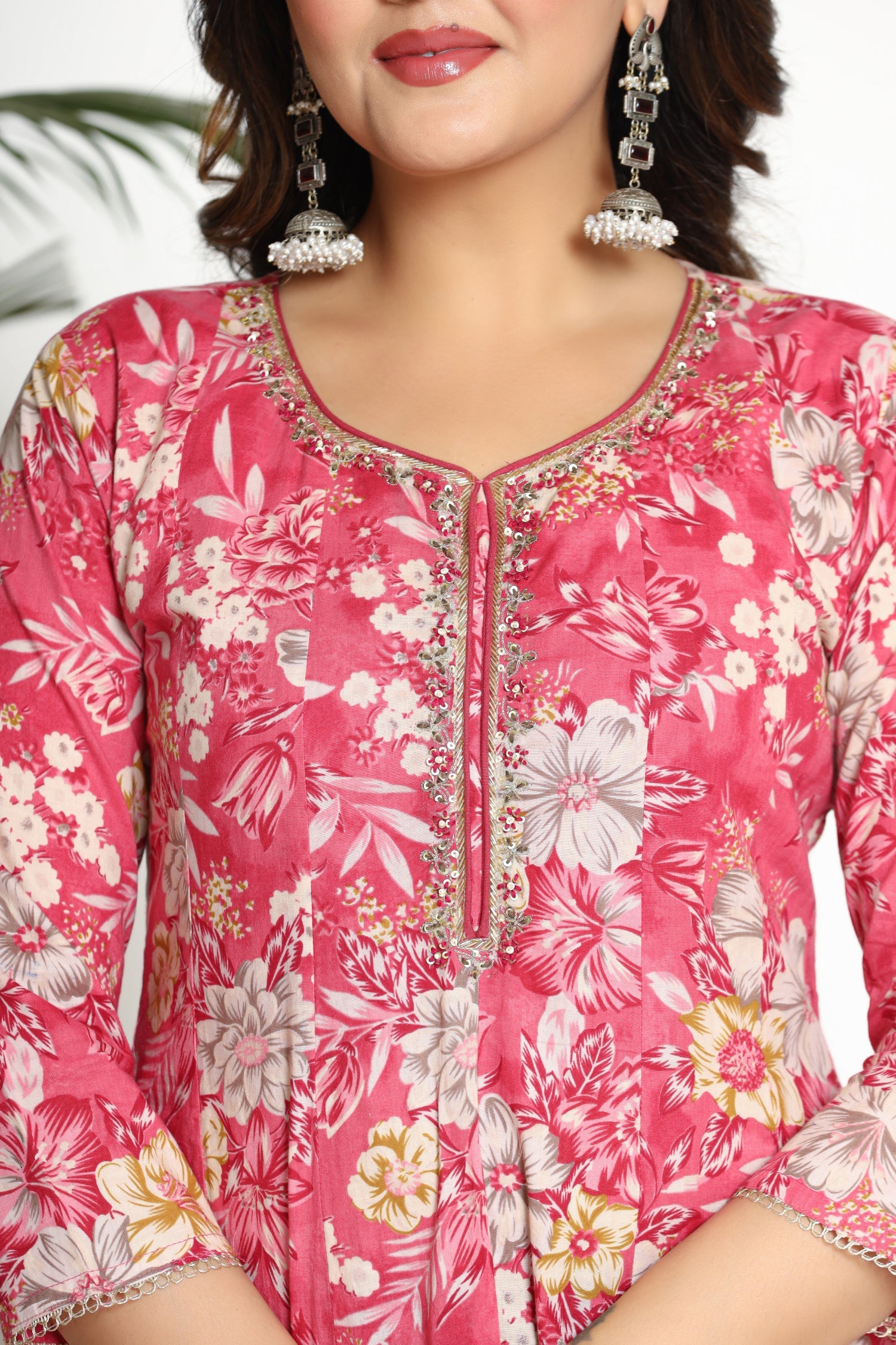 Digital Print Cotton Kurta Set Stitched with Sequins,Thread and Zari work