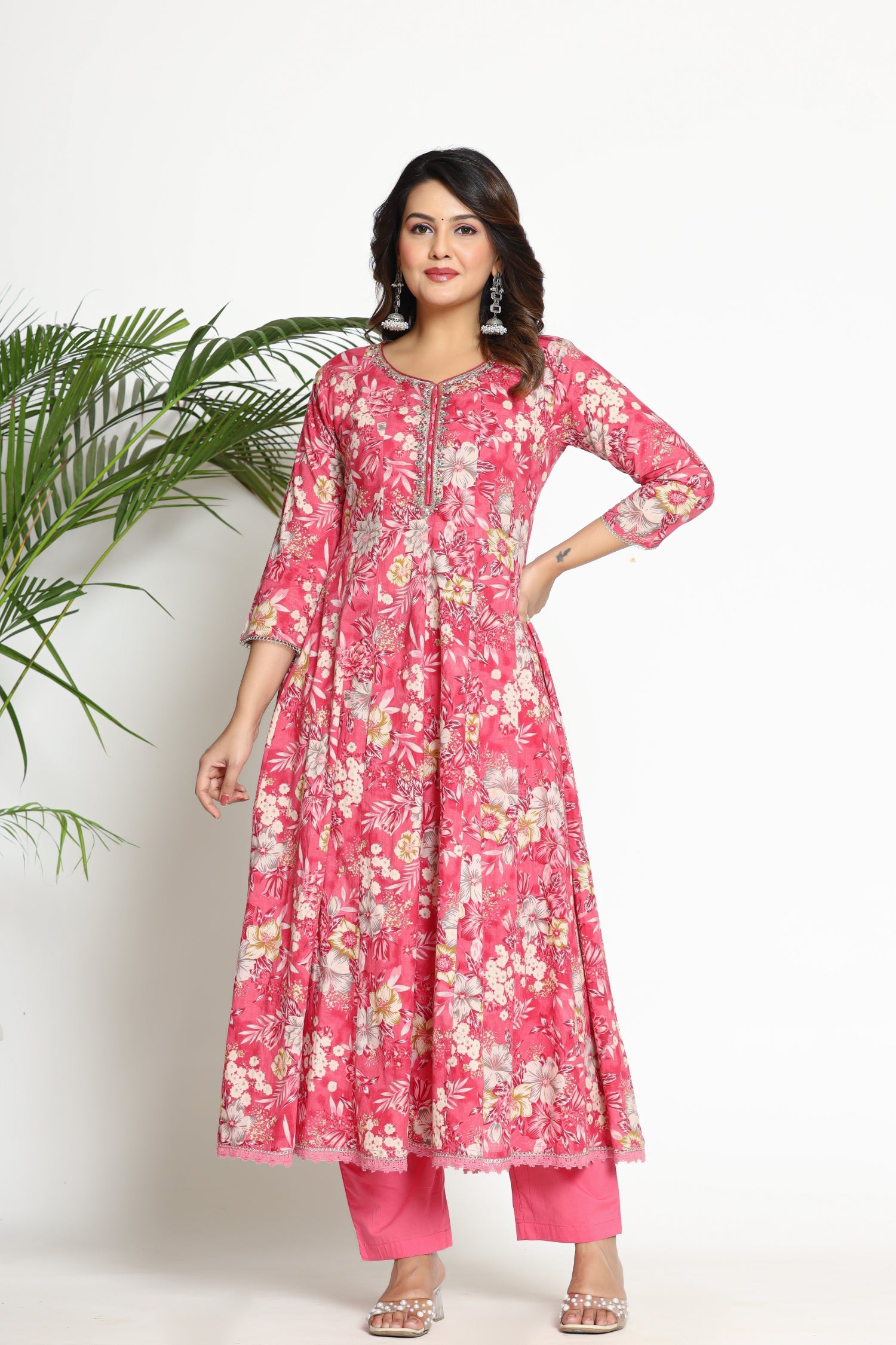 Digital Print Cotton Kurta Set Stitched with Sequins,Thread and Zari work