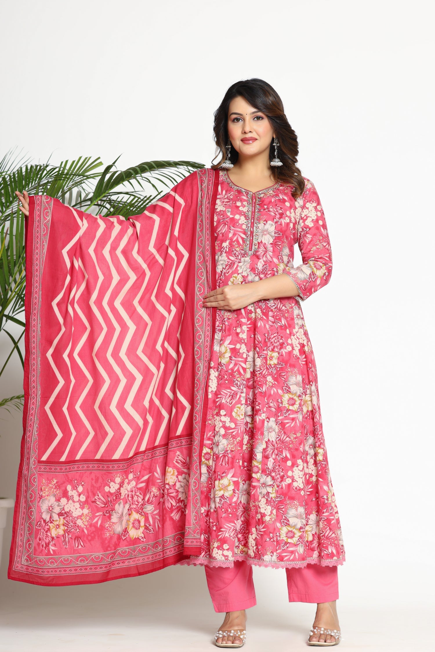 Digital Print Cotton Kurta Set Stitched with Sequins,Thread and Zari work