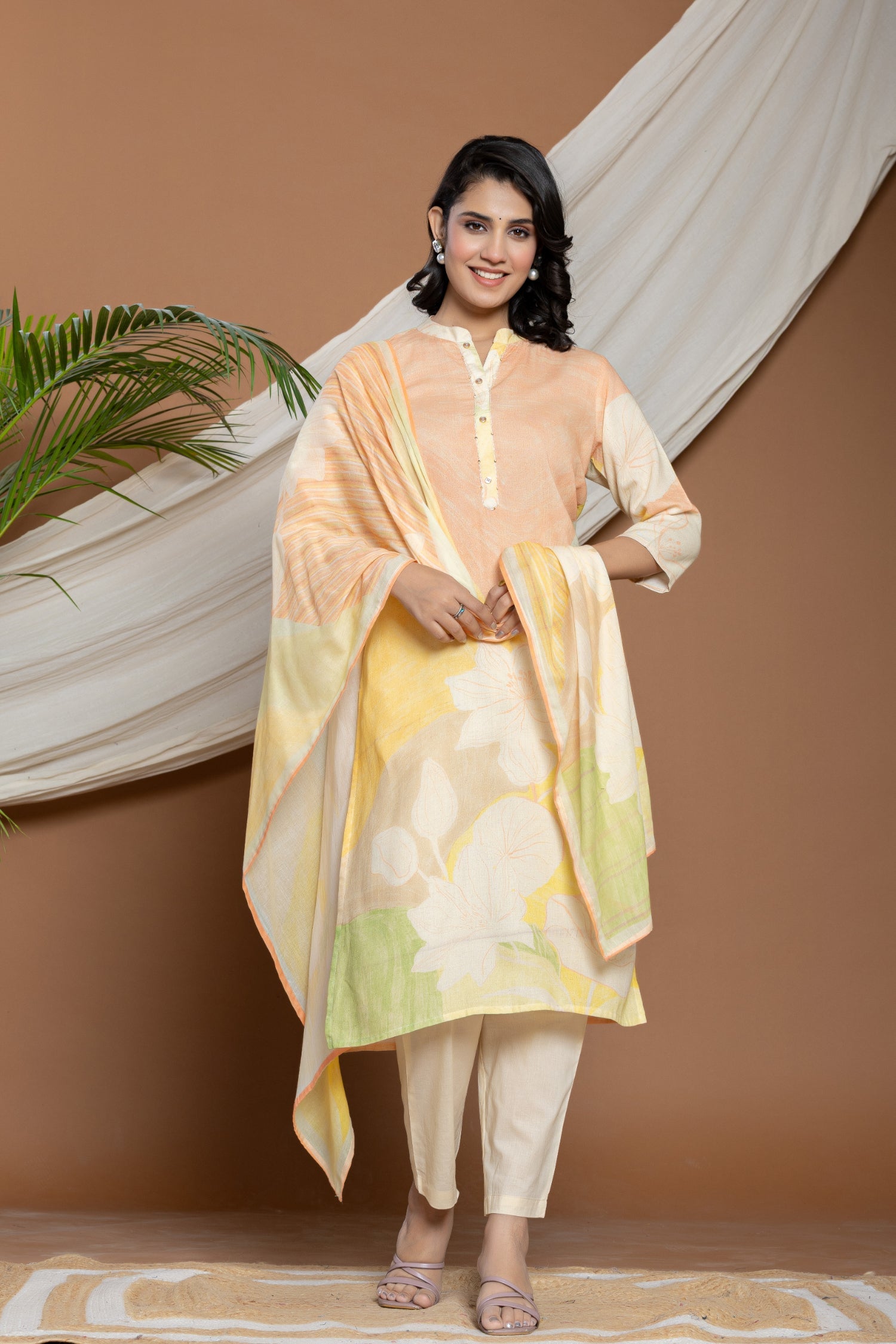 Printed Linen Kurta Stitched with Thread work