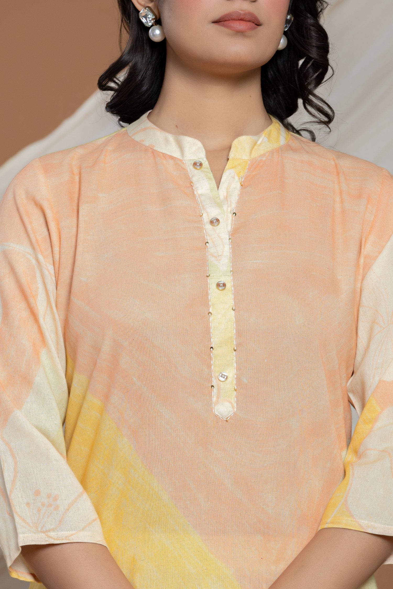 Printed Linen Kurta Stitched with Thread work