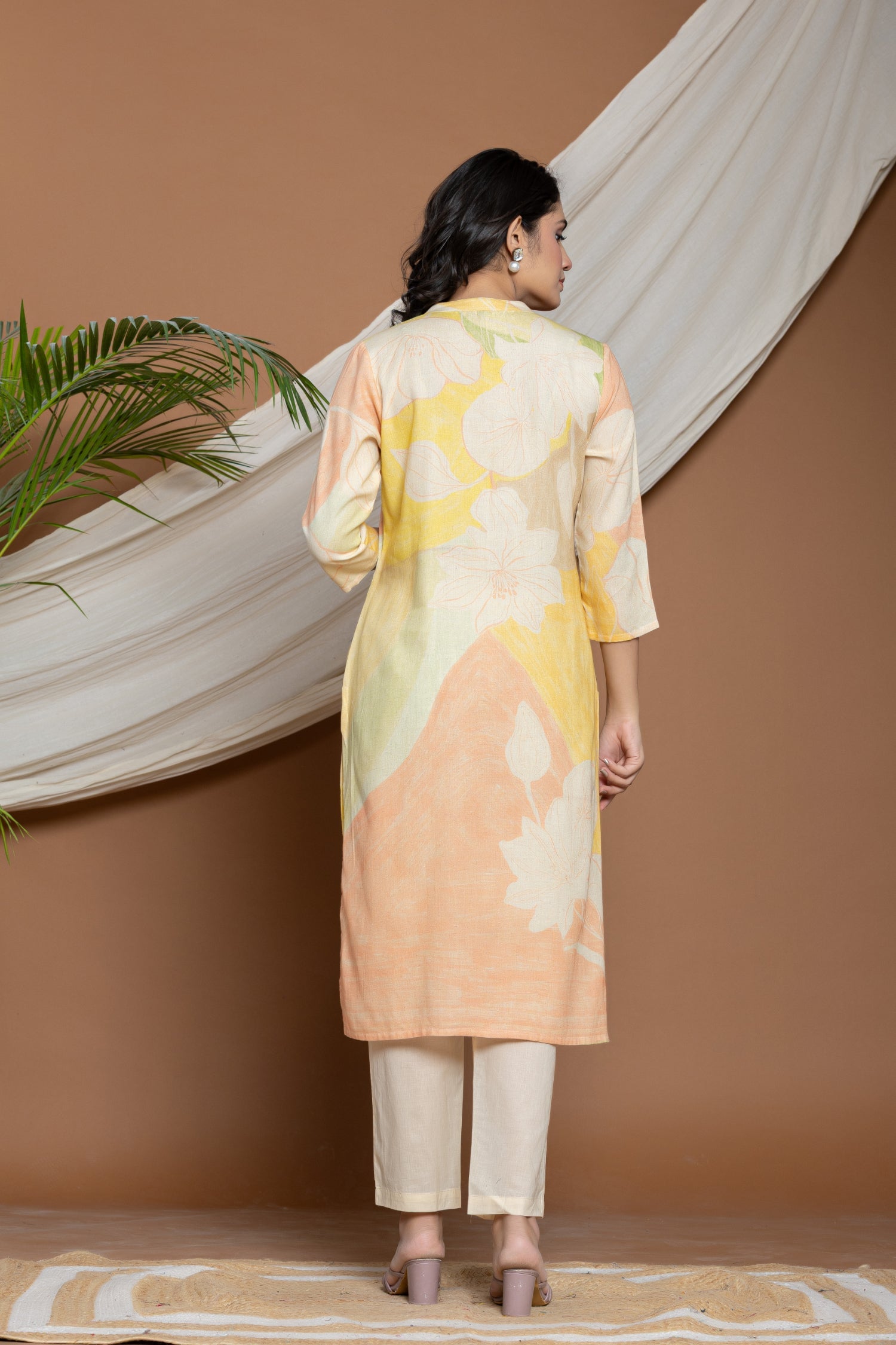 Printed Linen Kurta Stitched with Thread work
