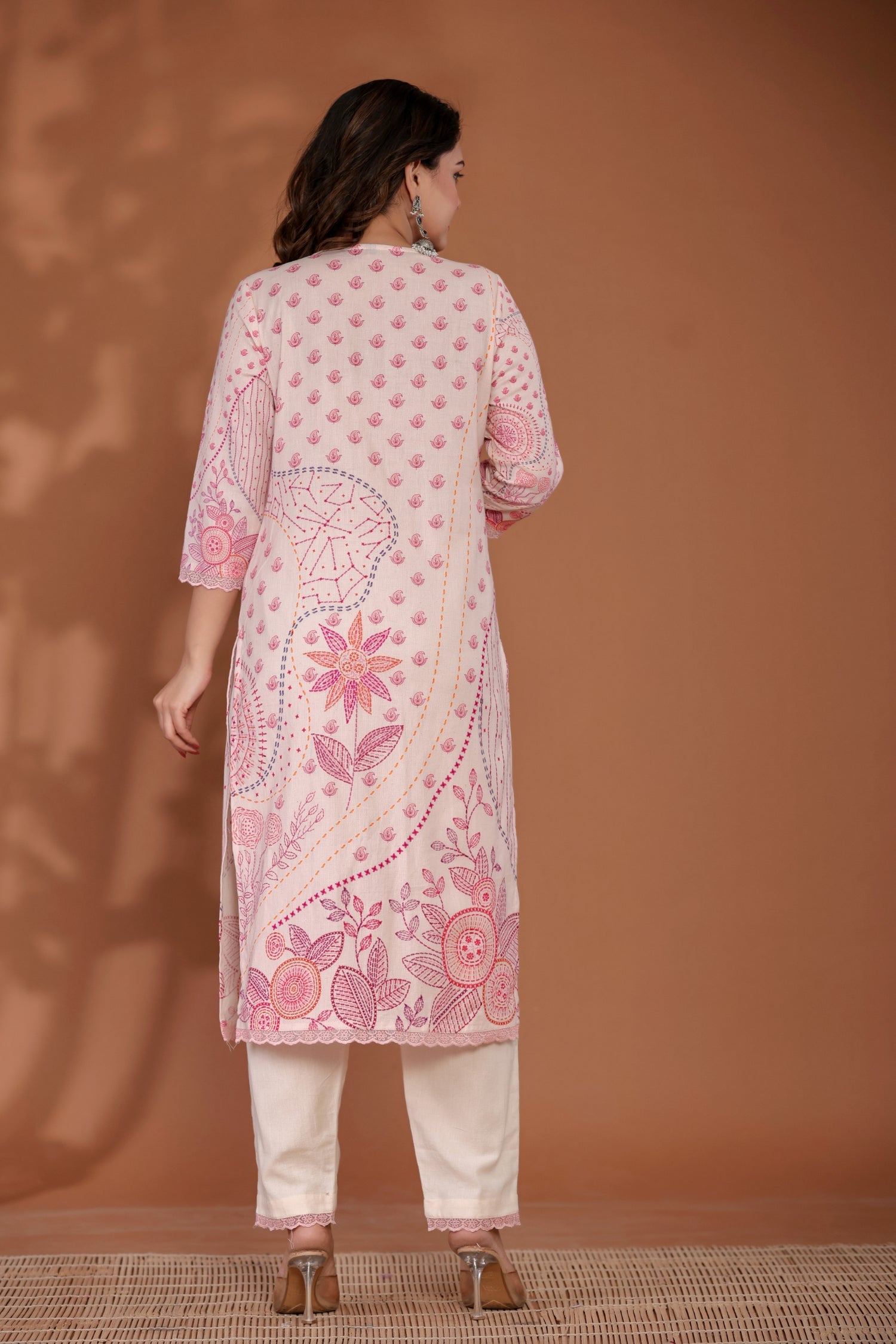Printed Linen Kurta Set Stitched with Sequins work