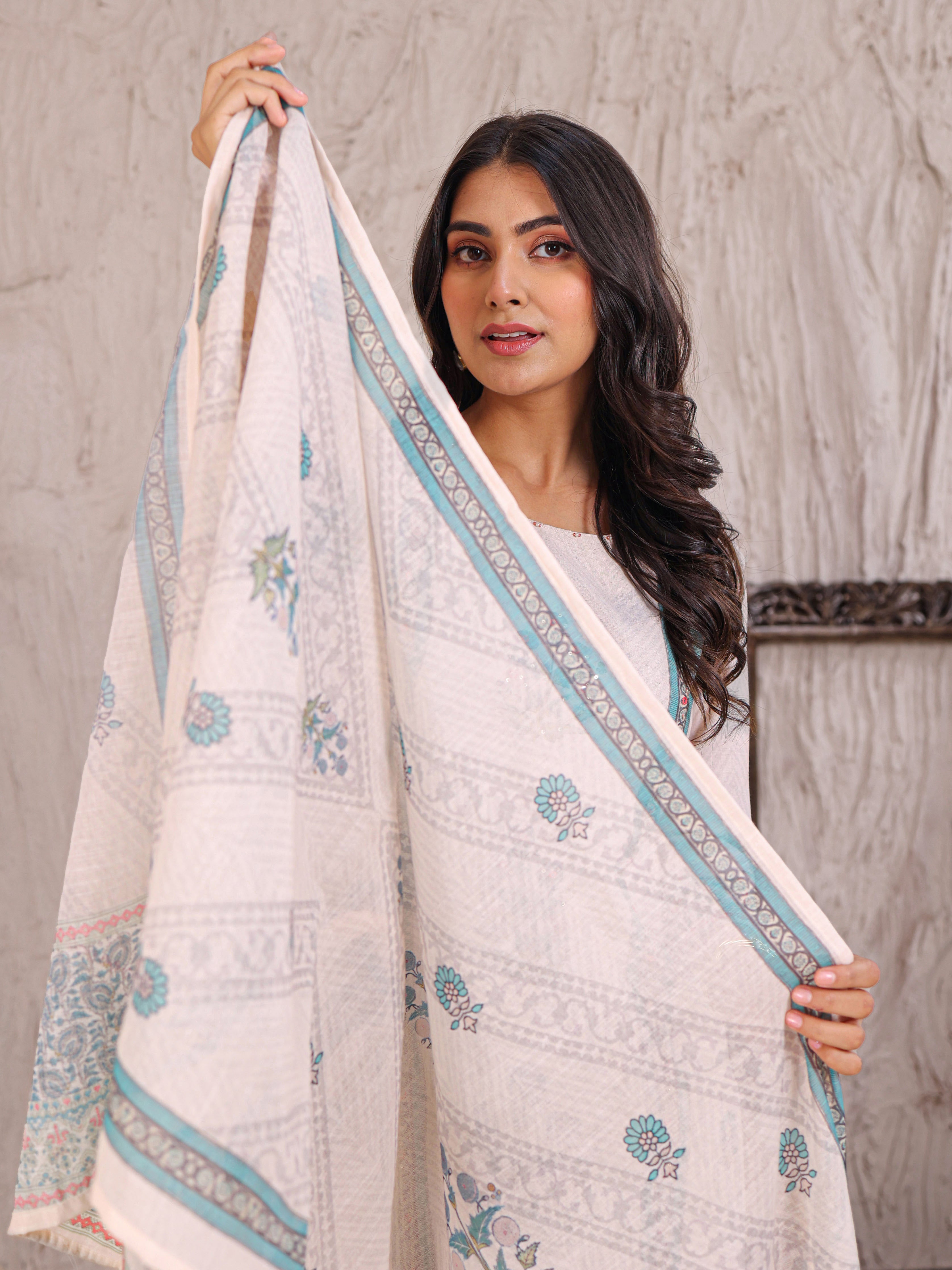 Printed Cotton Kurta Set Stitched with Sequins and Thread work