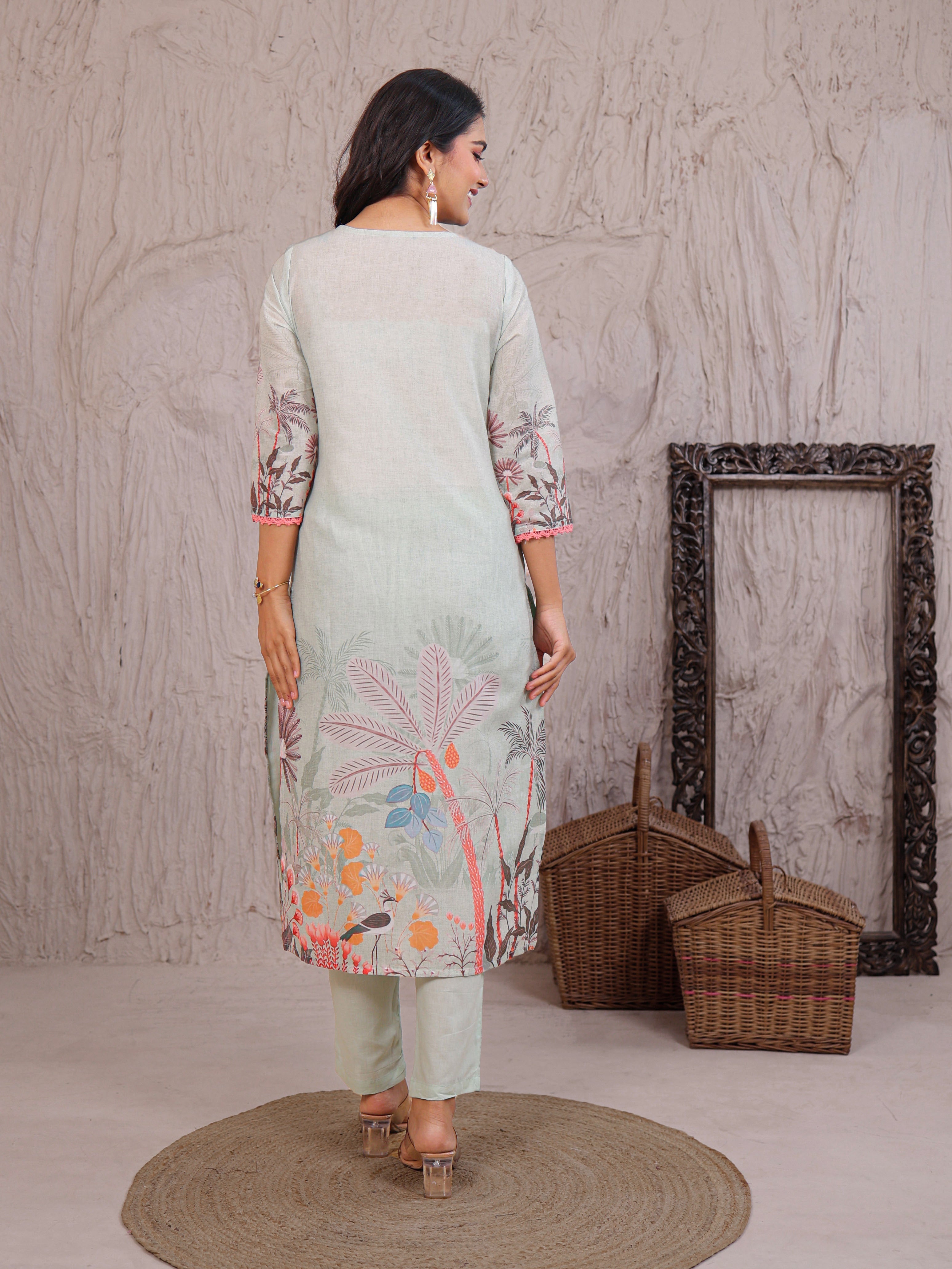 Cotton Schiffli Kurta Set Stitched with Pearl and Thread work