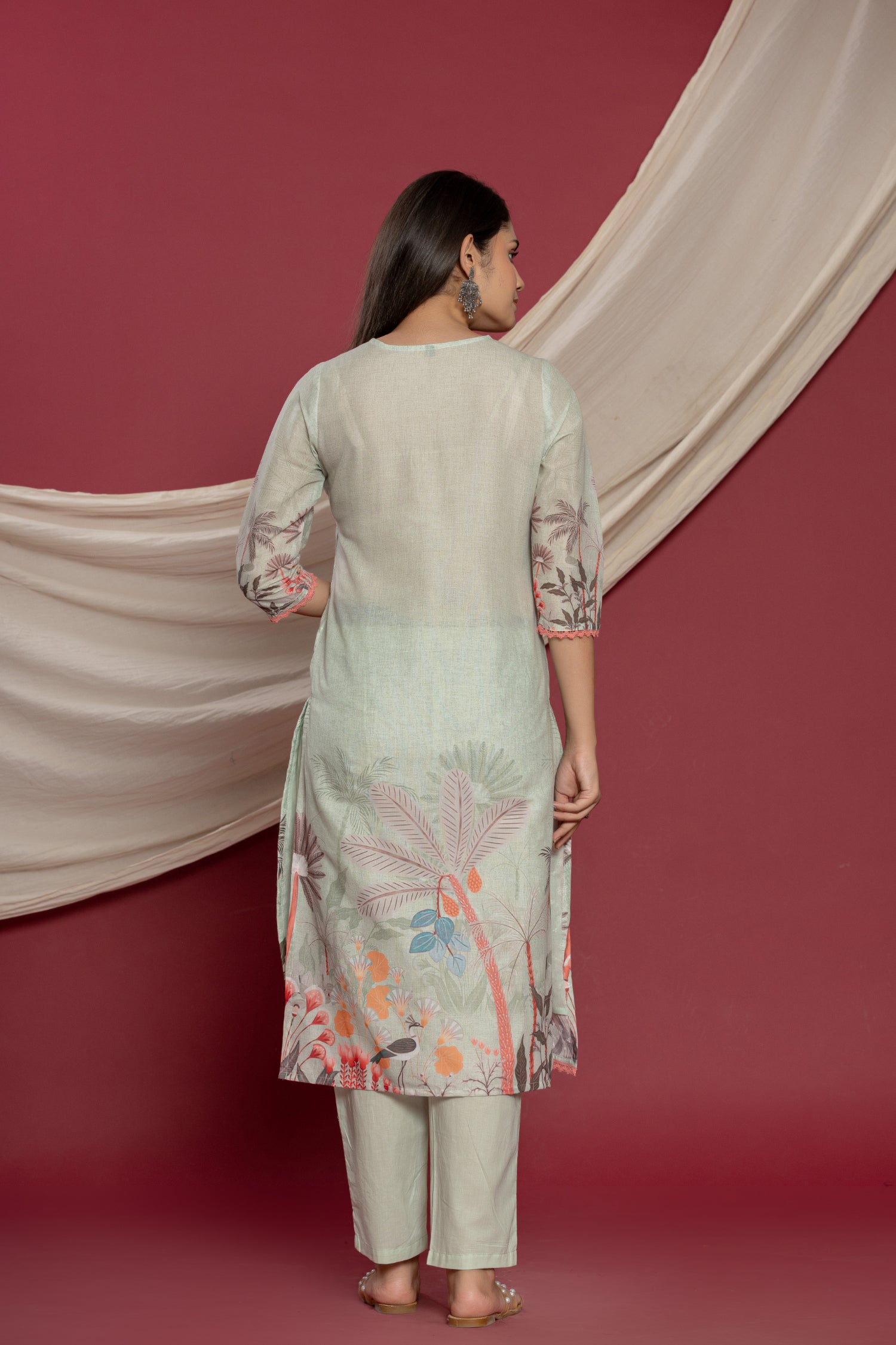 Cotton Schiffli Kurta Set Stitched with Pearl and Thread work