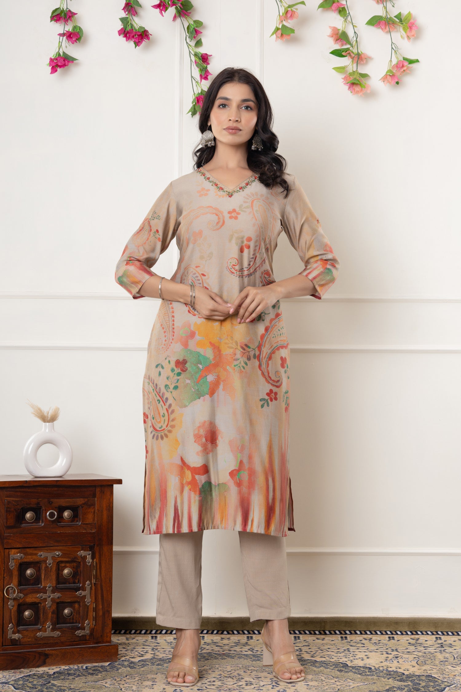Silk Blend Kurta Set Stitched with Cutdana, Sequins and Thread work