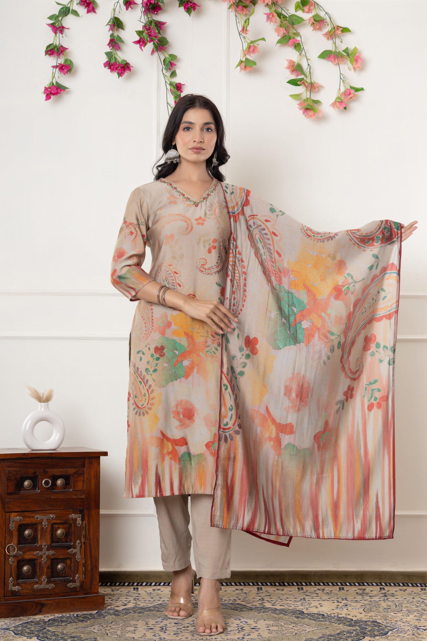 Silk Blend Kurta Set Stitched with Cutdana, Sequins and Thread work