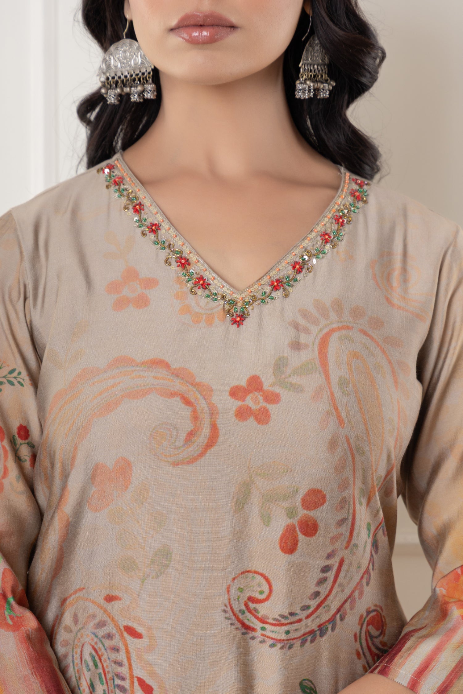 Silk Blend Kurta Set Stitched with Cutdana, Sequins and Thread work
