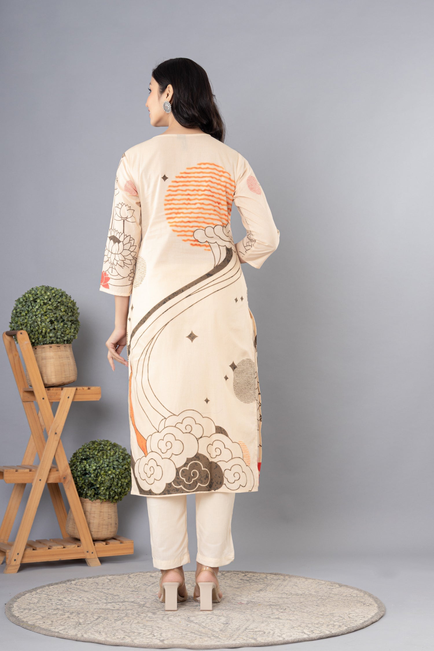 Printed Cotton Kurta Set Stitched with Sequins and Thread work