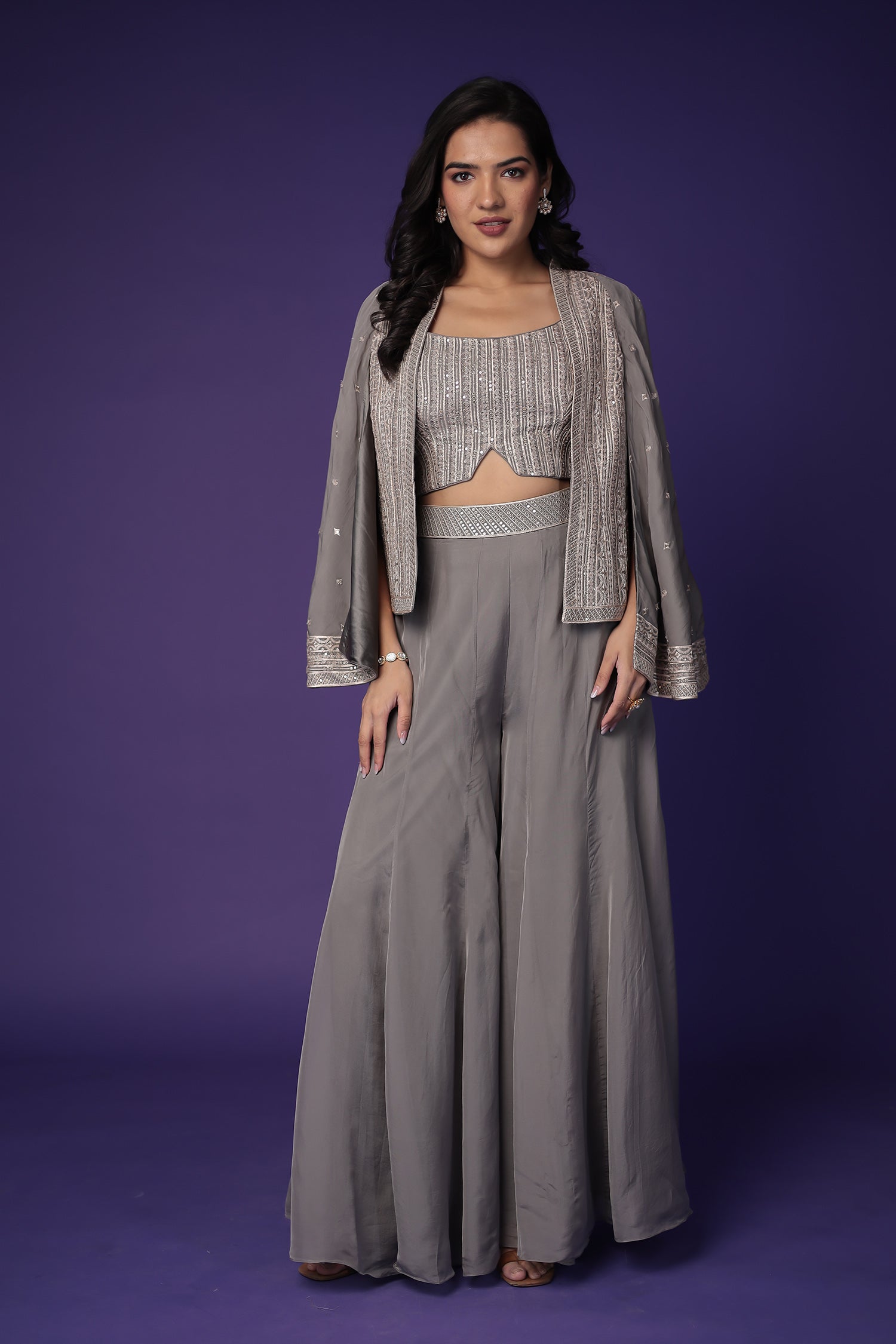 Silk Indo Western with Sequins and Thread work