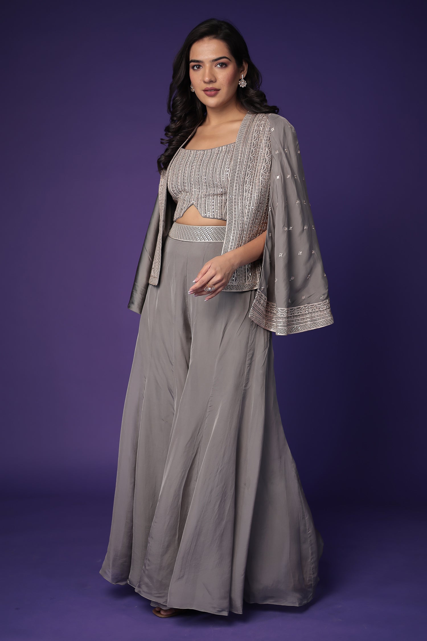 Silk Indo Western with Sequins and Thread work