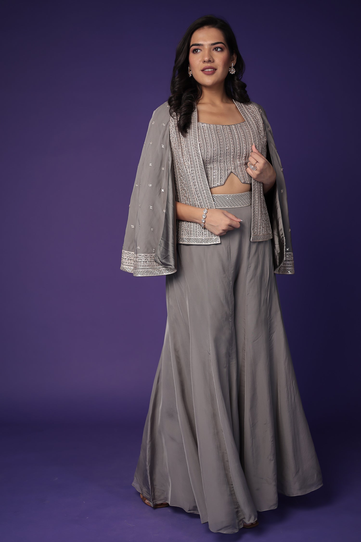 Silk Indo Western with Sequins and Thread work