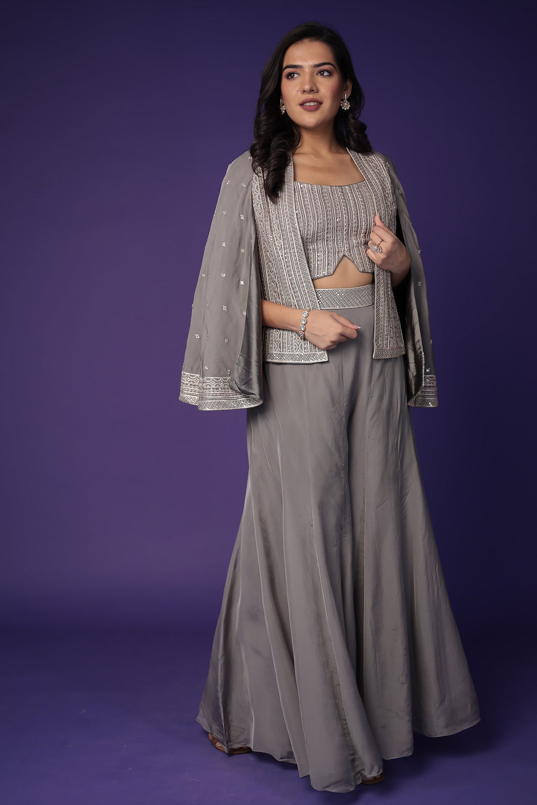 Silk Indo Western with Sequins and Thread work
