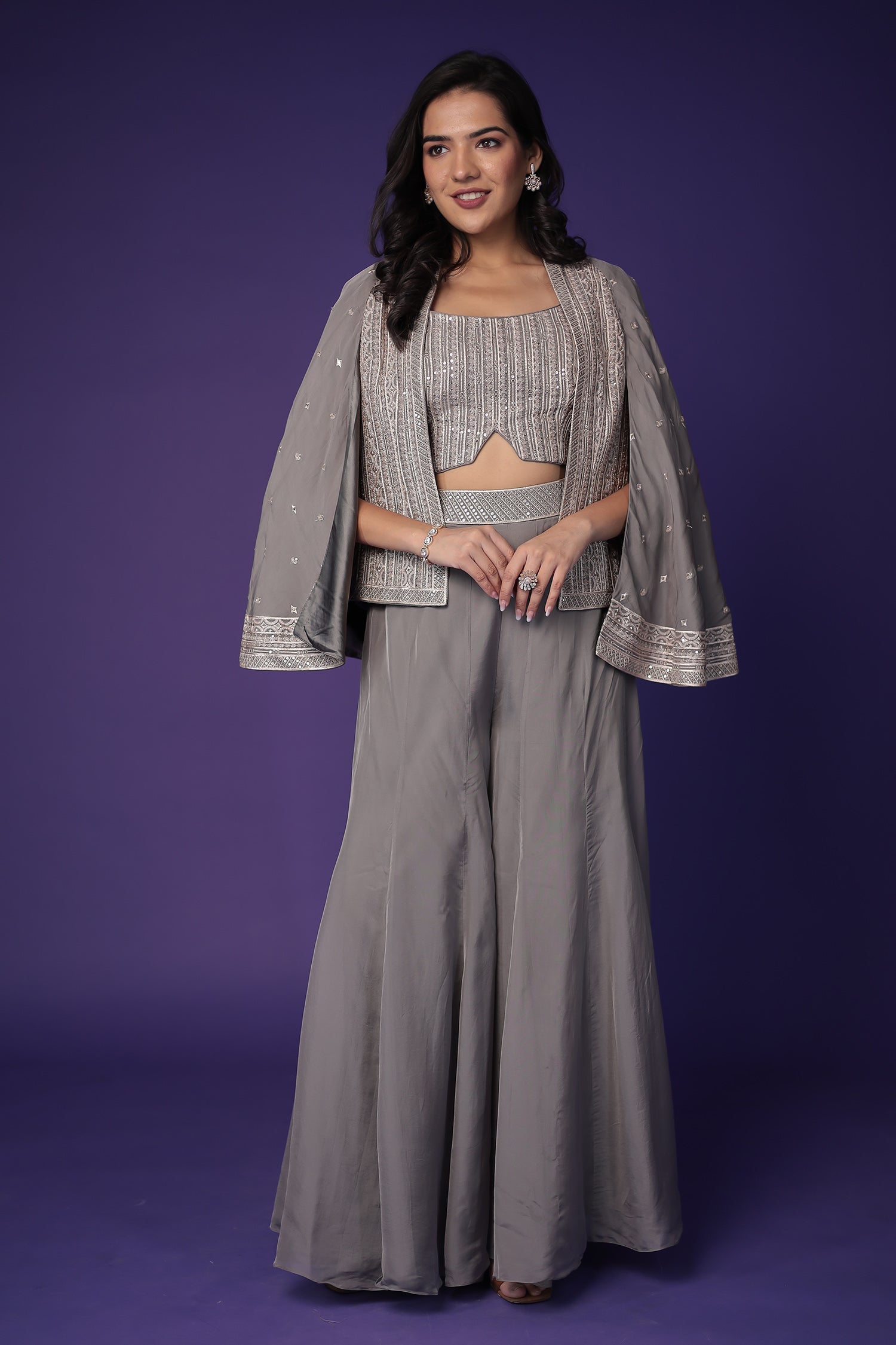 Silk Indo Western with Sequins and Thread work