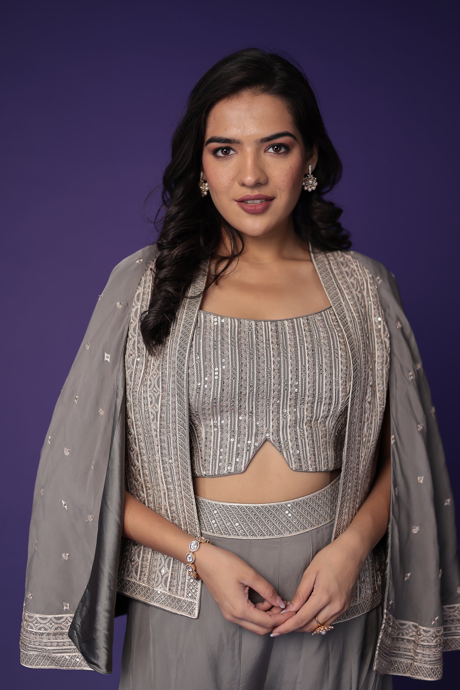 Silk Indo Western with Sequins and Thread work