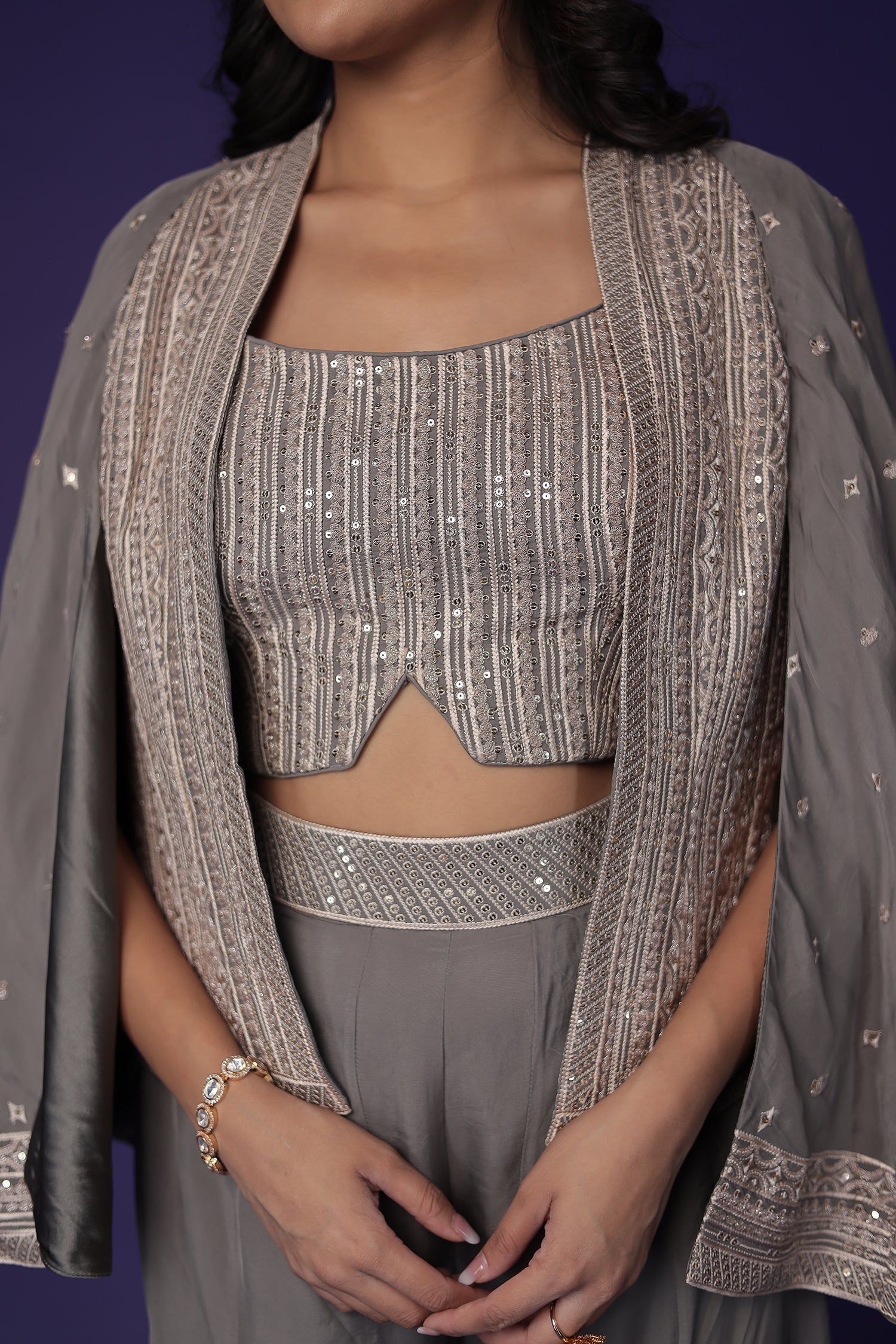 Silk Indo Western with Sequins and Thread work