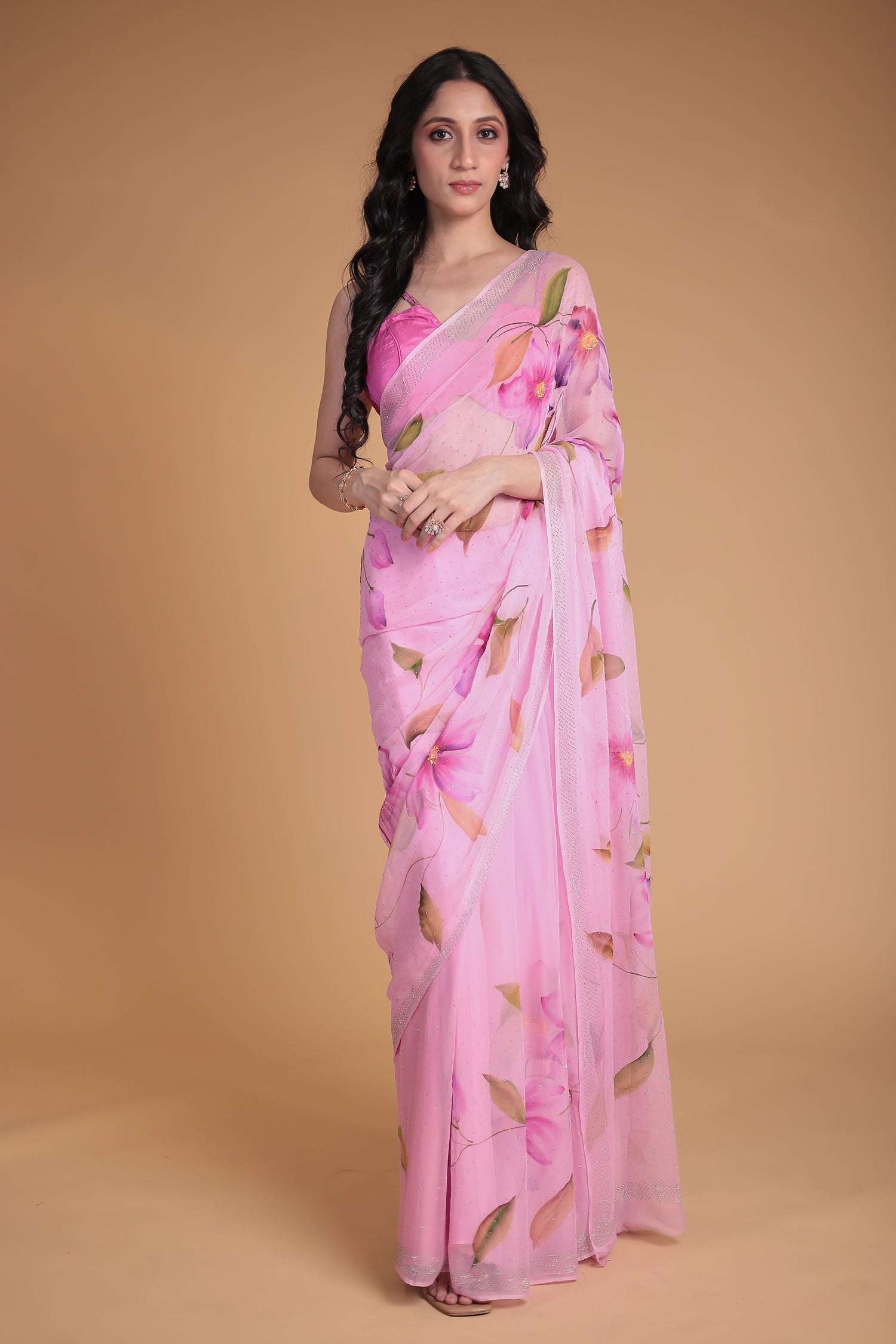 Printed Chiffon Saree with Swarovski work