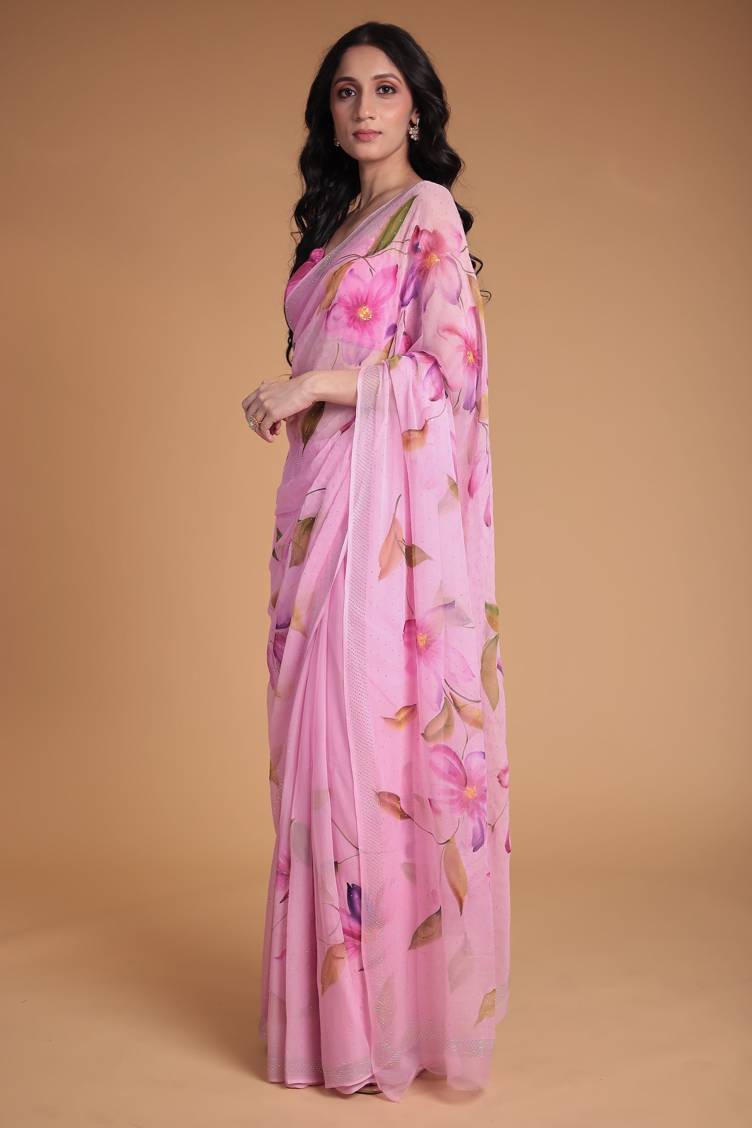 Printed Chiffon Saree with Swarovski work