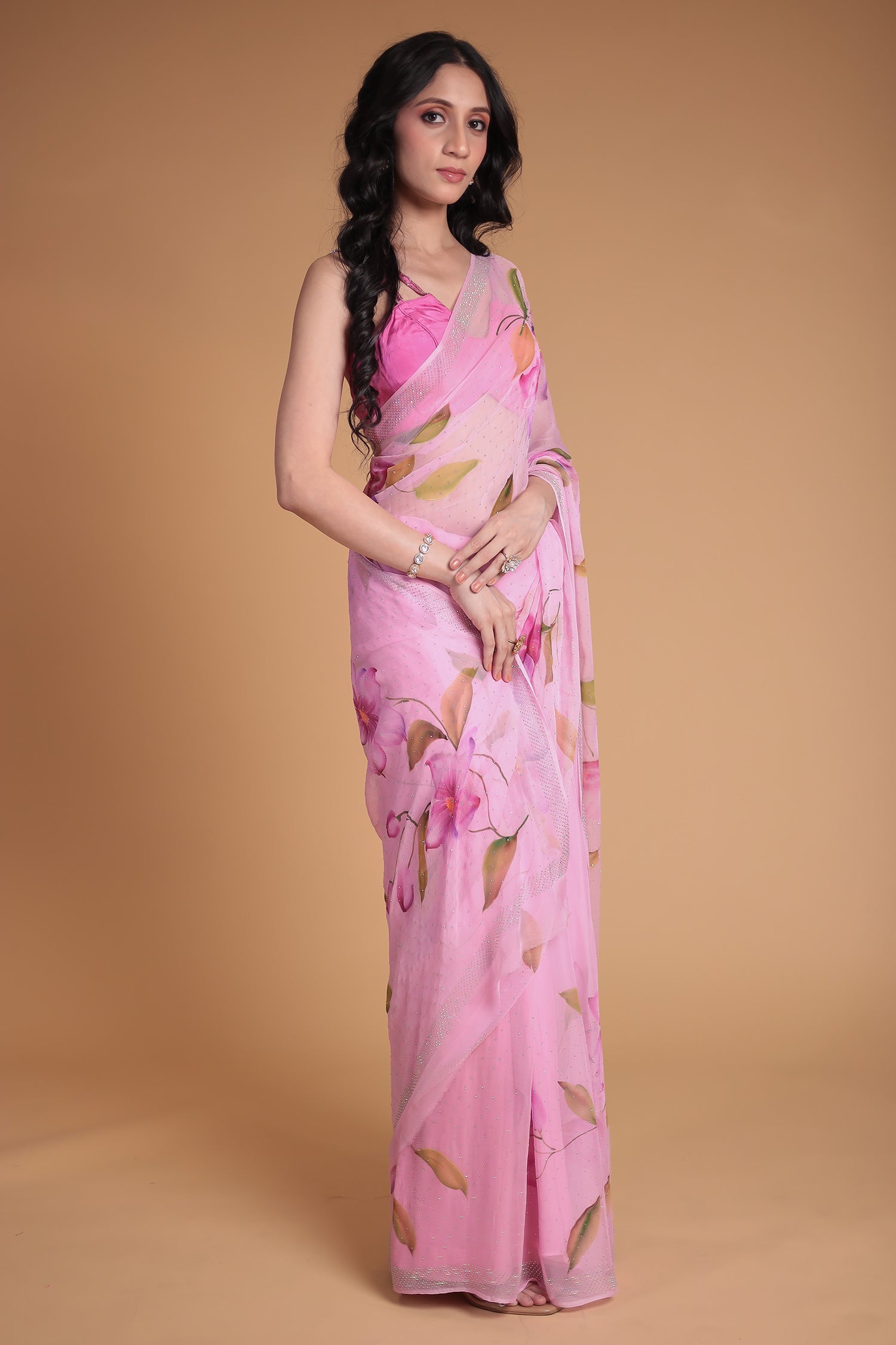 Printed Chiffon Saree with Swarovski work