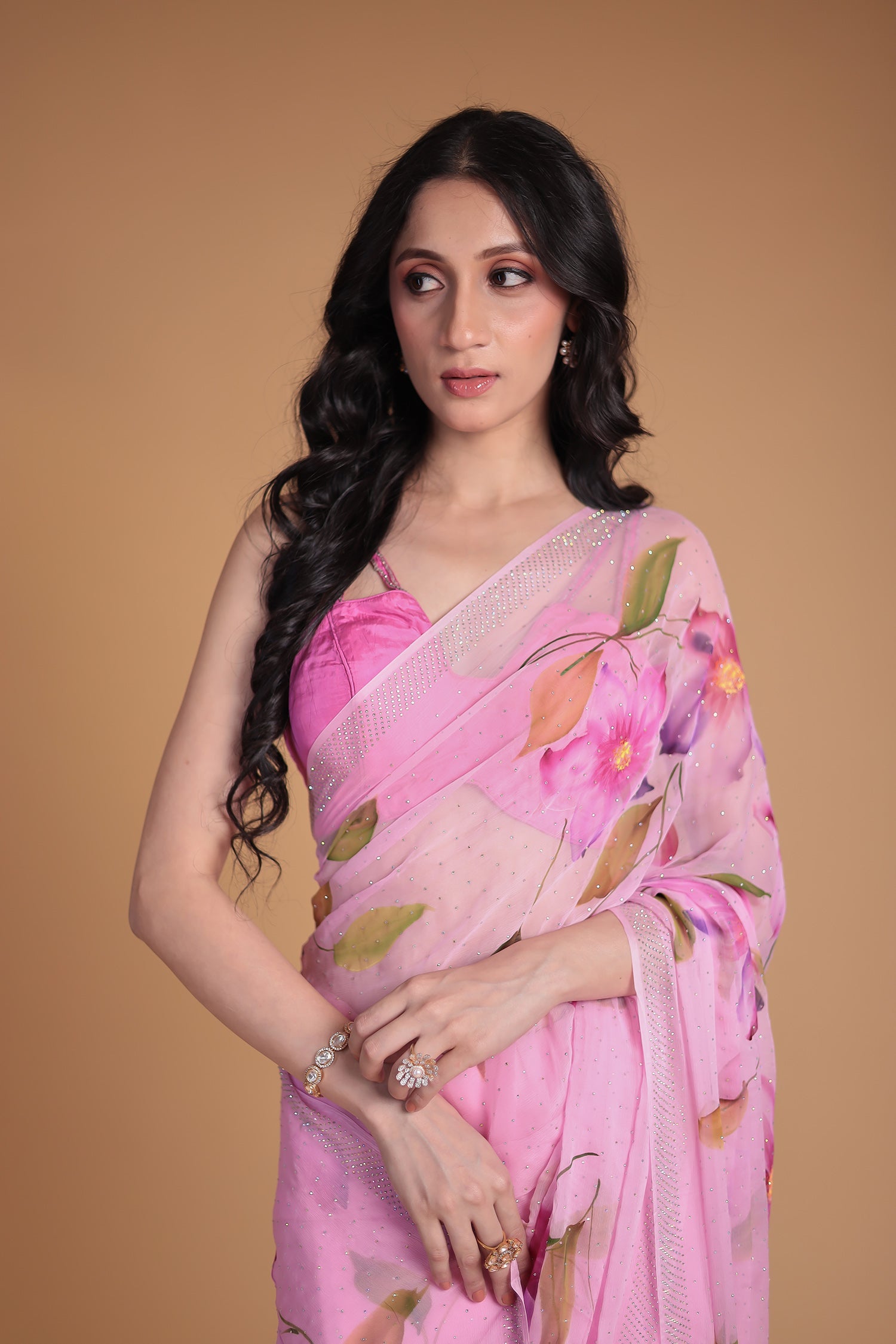 Printed Chiffon Saree with Swarovski work