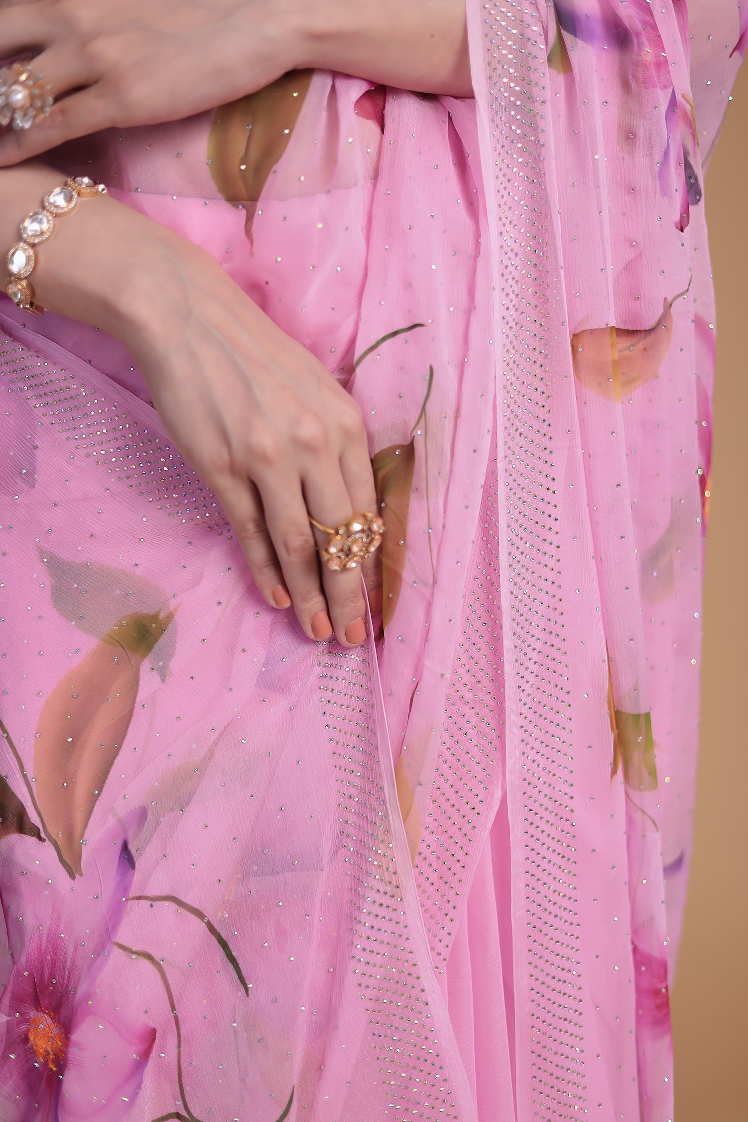 Printed Chiffon Saree with Swarovski work