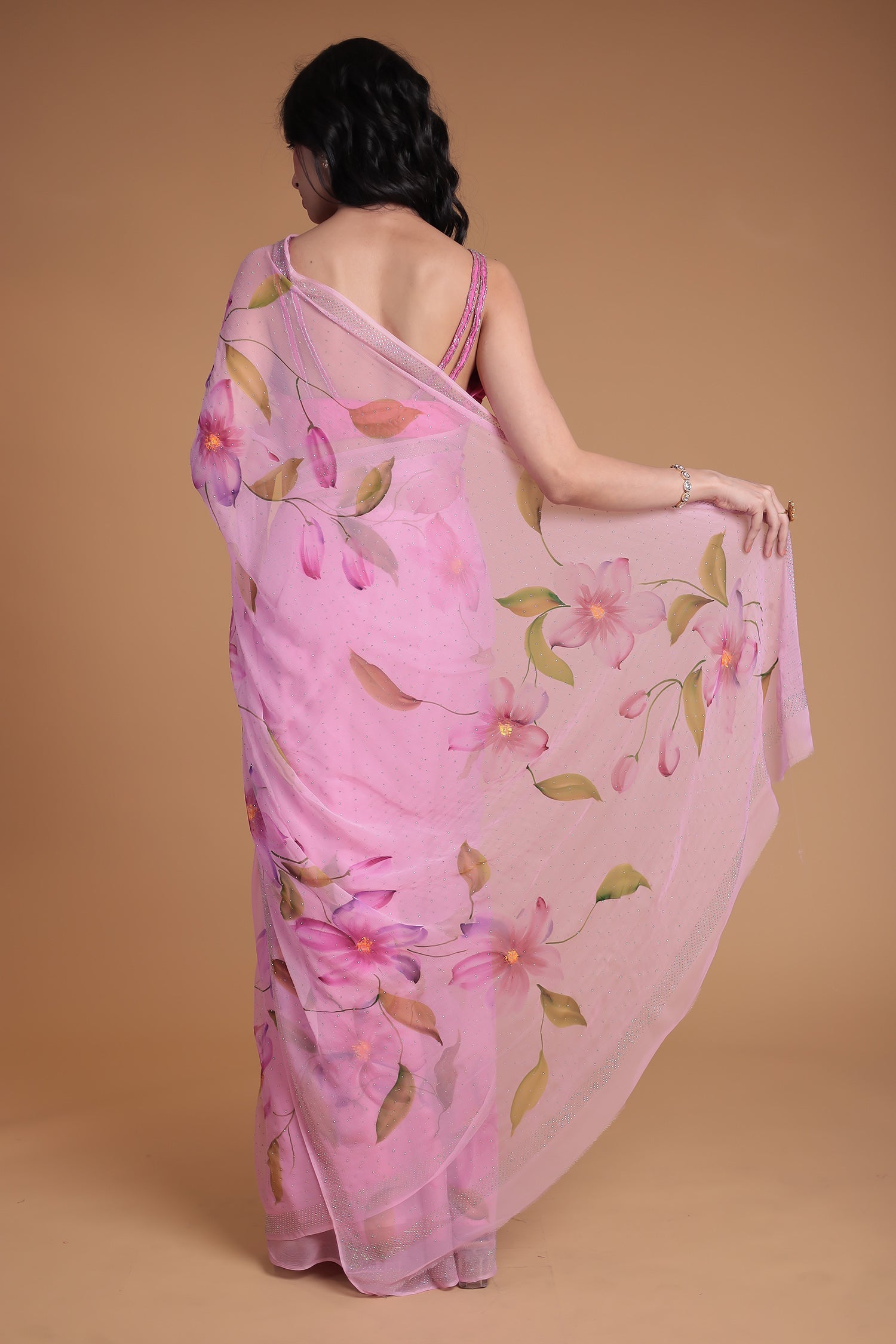 Printed Chiffon Saree with Swarovski work
